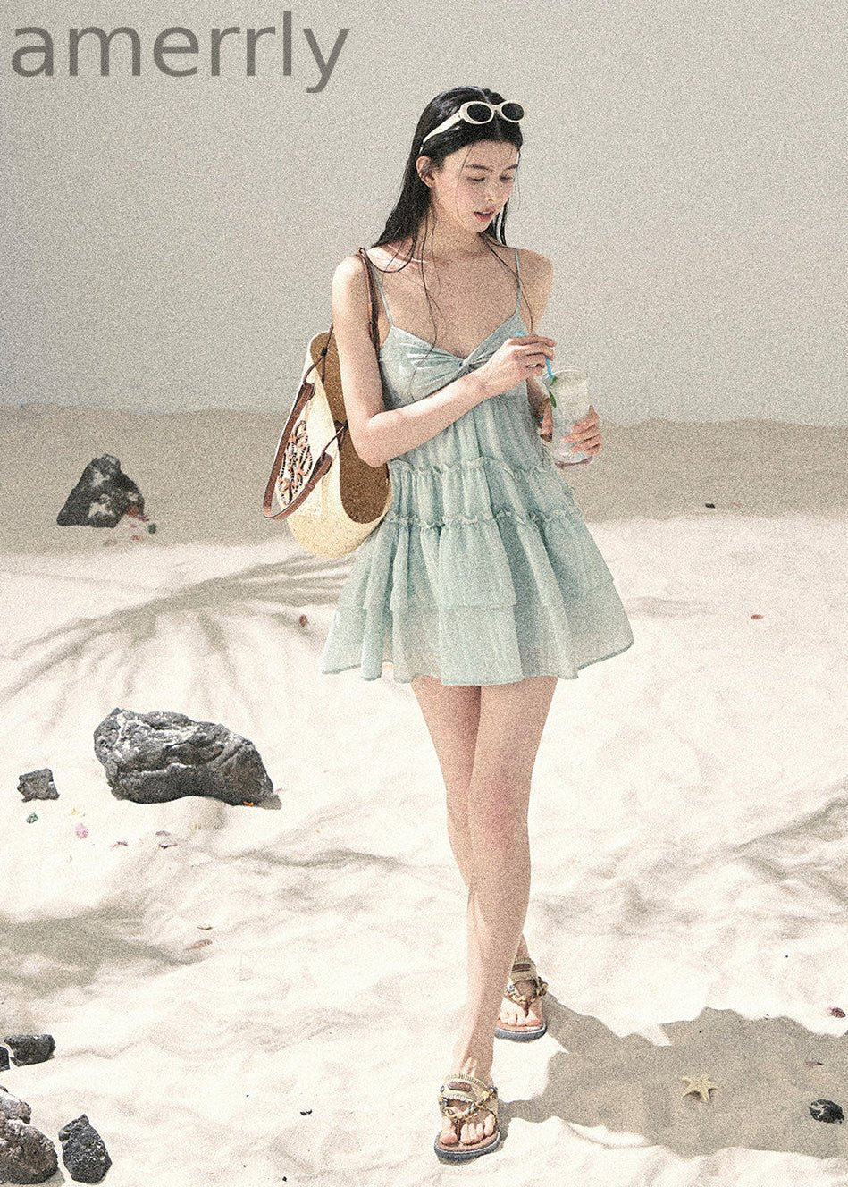 Seafoam Drift Tiered Mini Dress