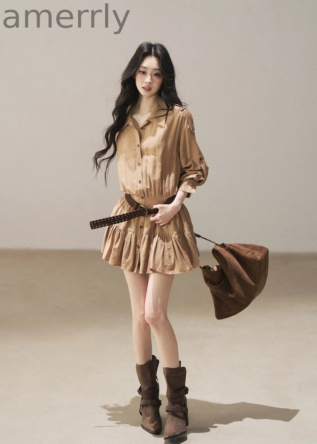 Golden Wheat Lapel Dress Set