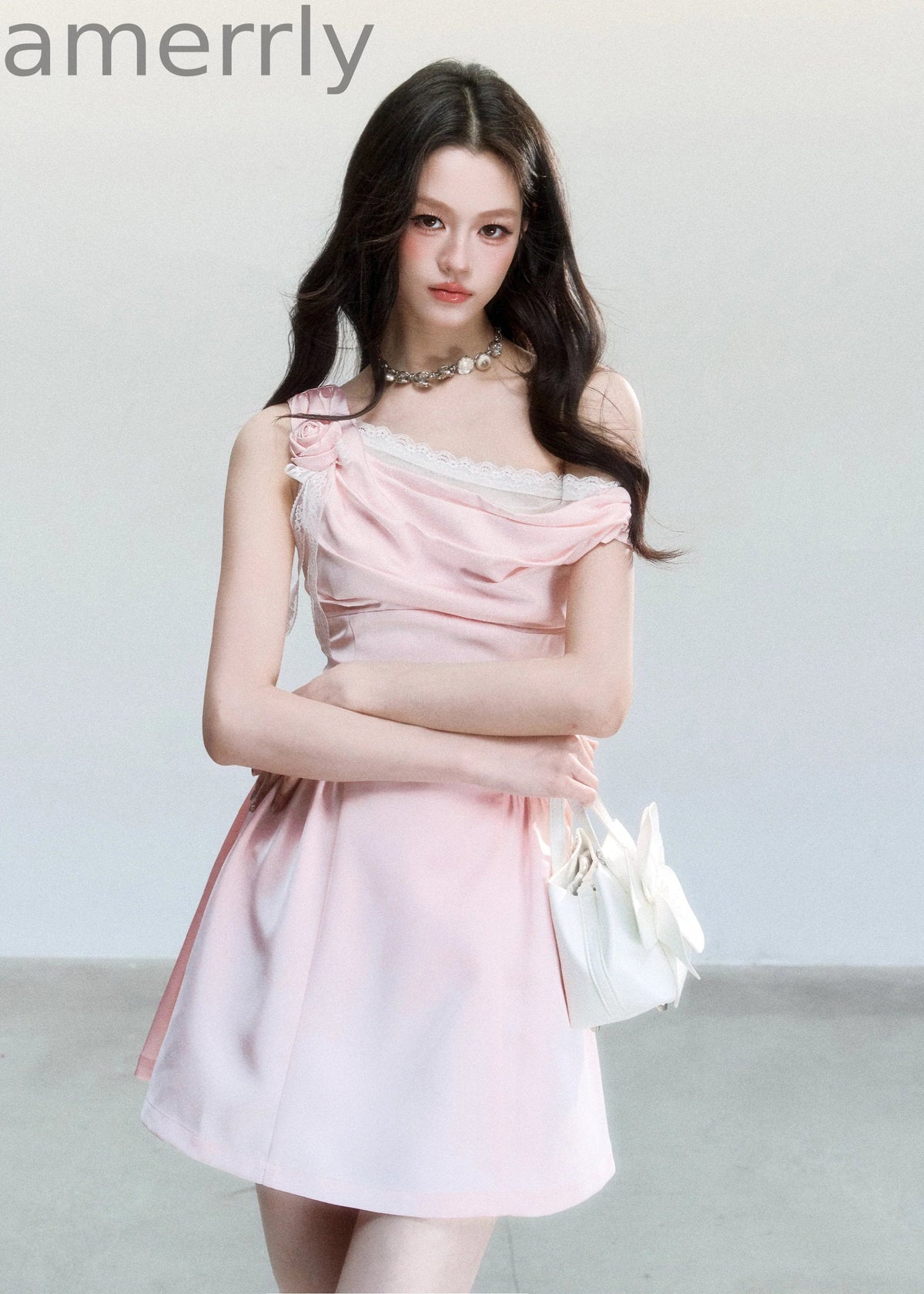 Rose Whisper Satin One-Shoulder Dress