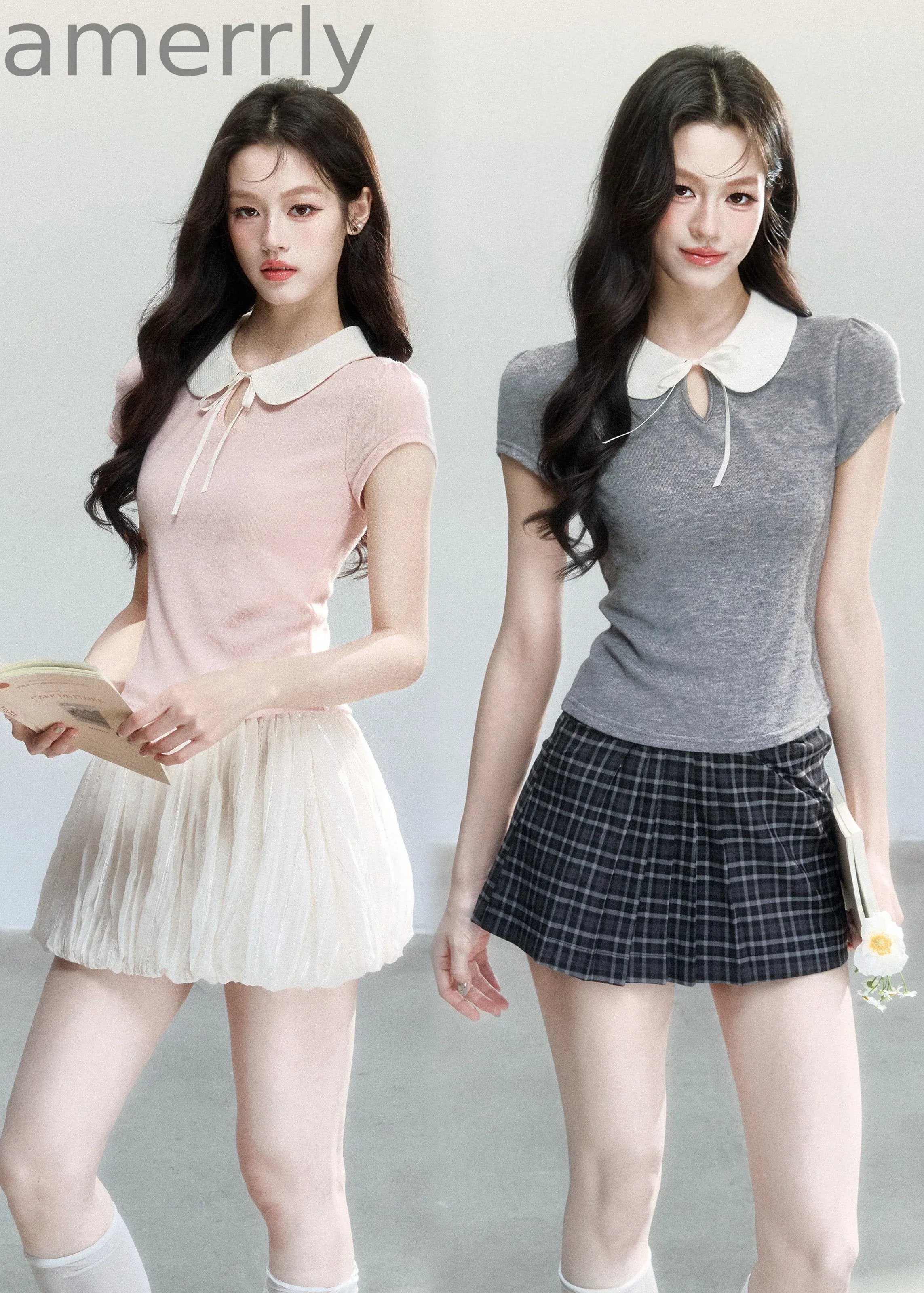 Doll Collar Slim Knit T-Shirt