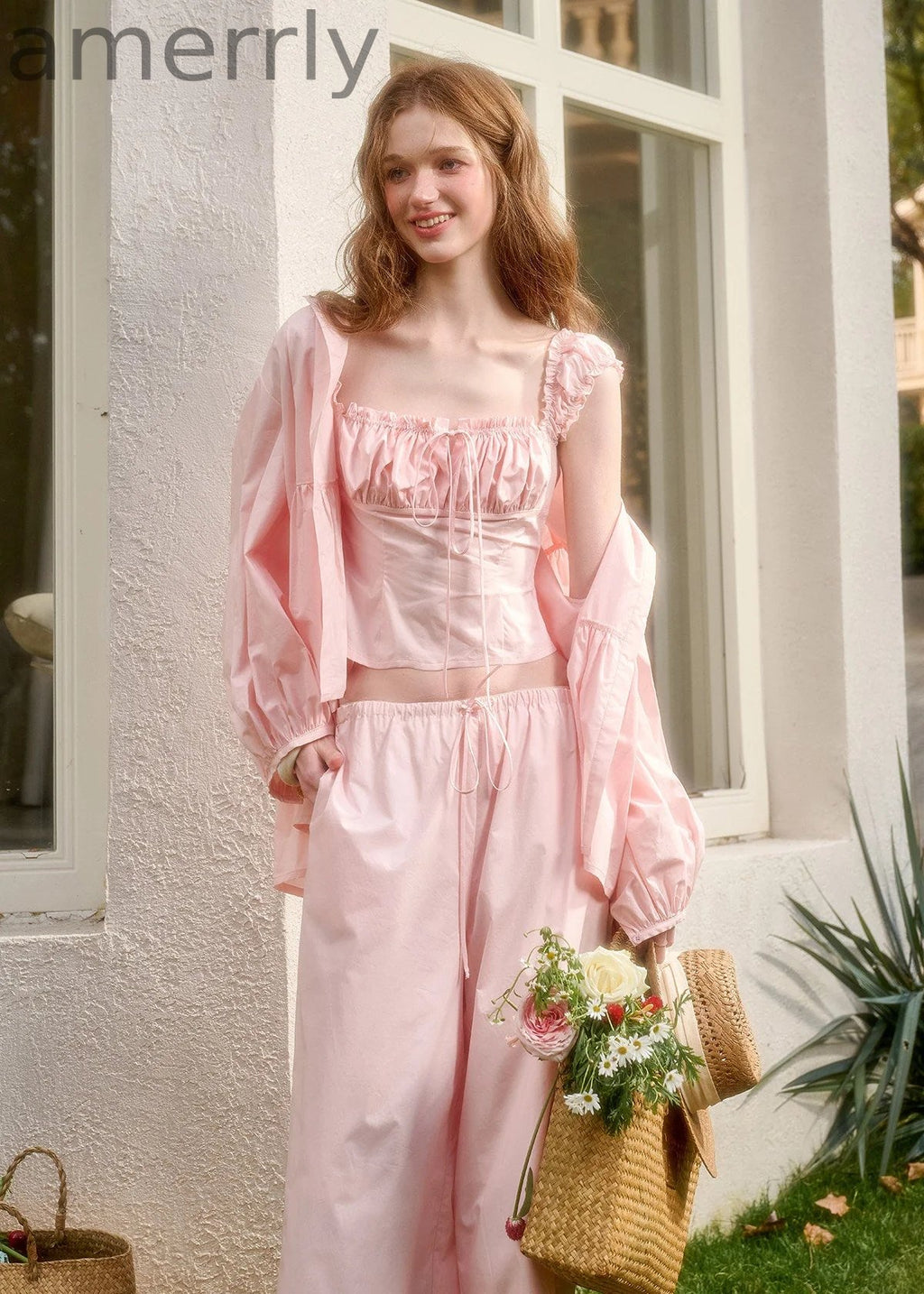 Baby Pink Ruffle Cami & Lounge Pants Set