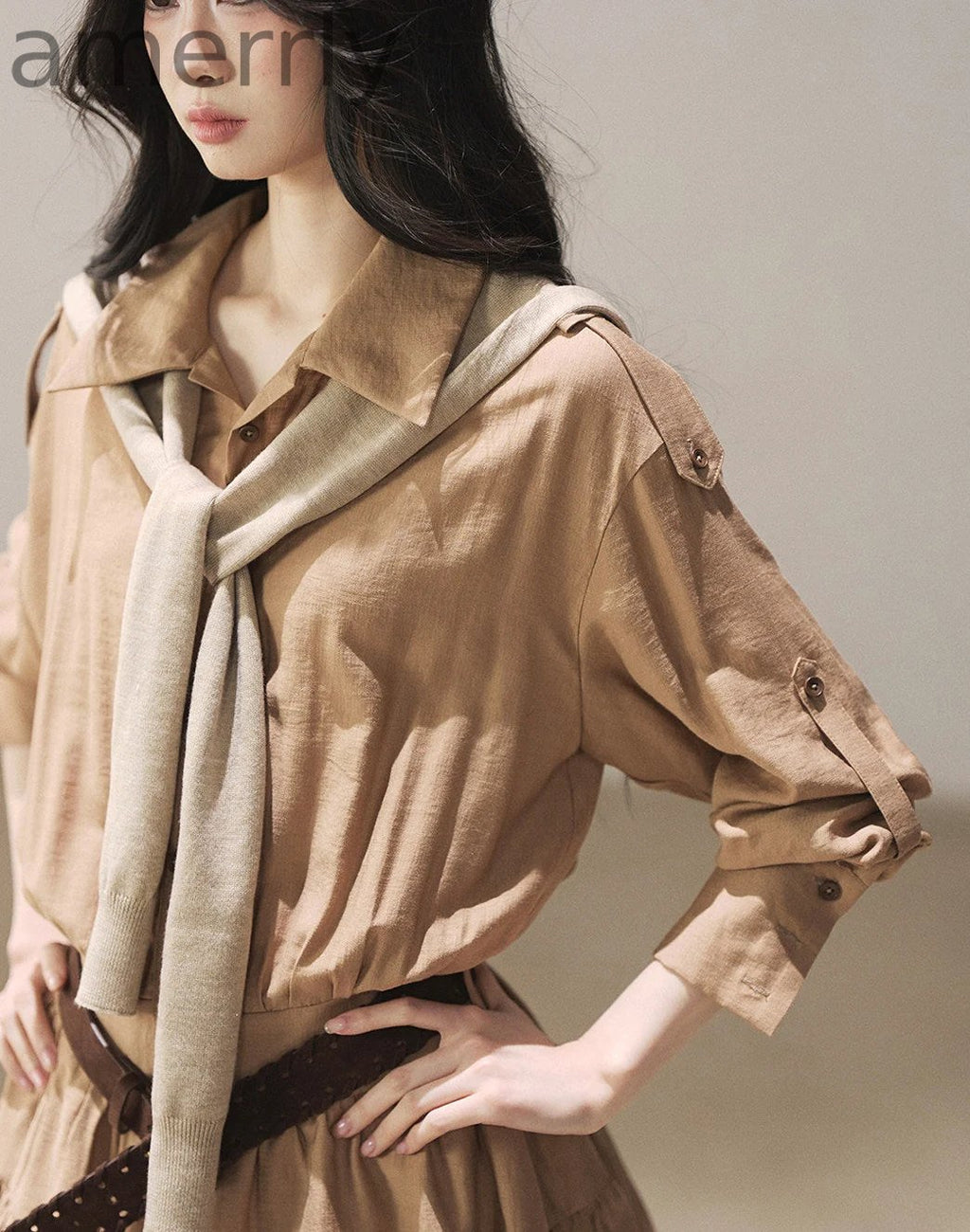 Golden Wheat Lapel Dress Set