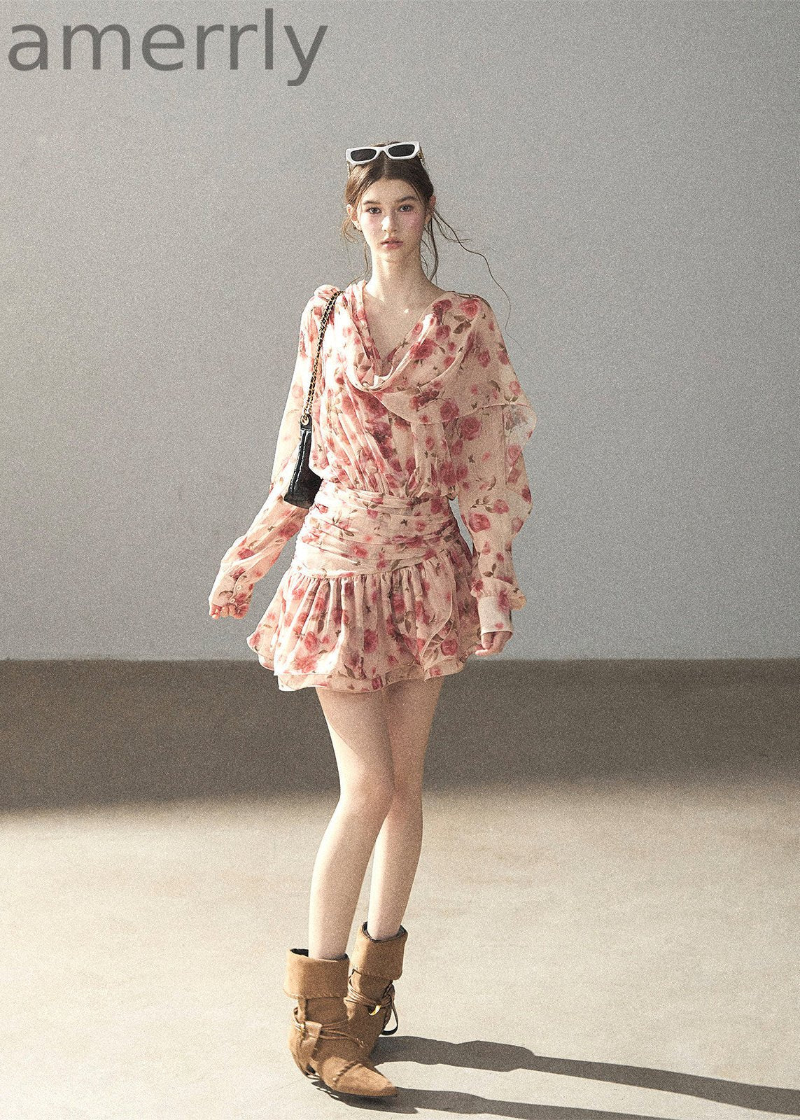 Garden of Longing Floral Chiffon Mini Dress