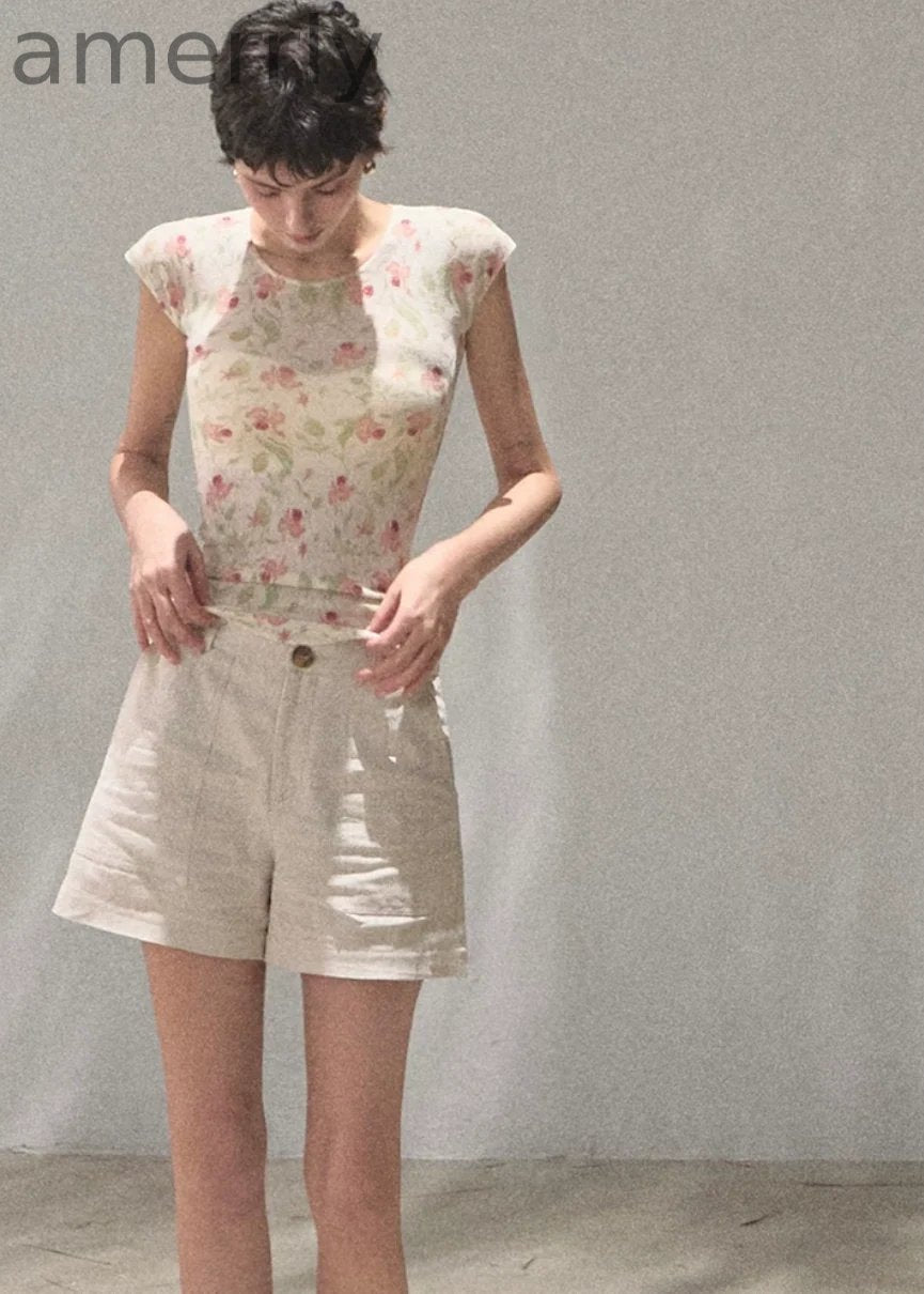 Soft Floral Linen Short Sleeve Top