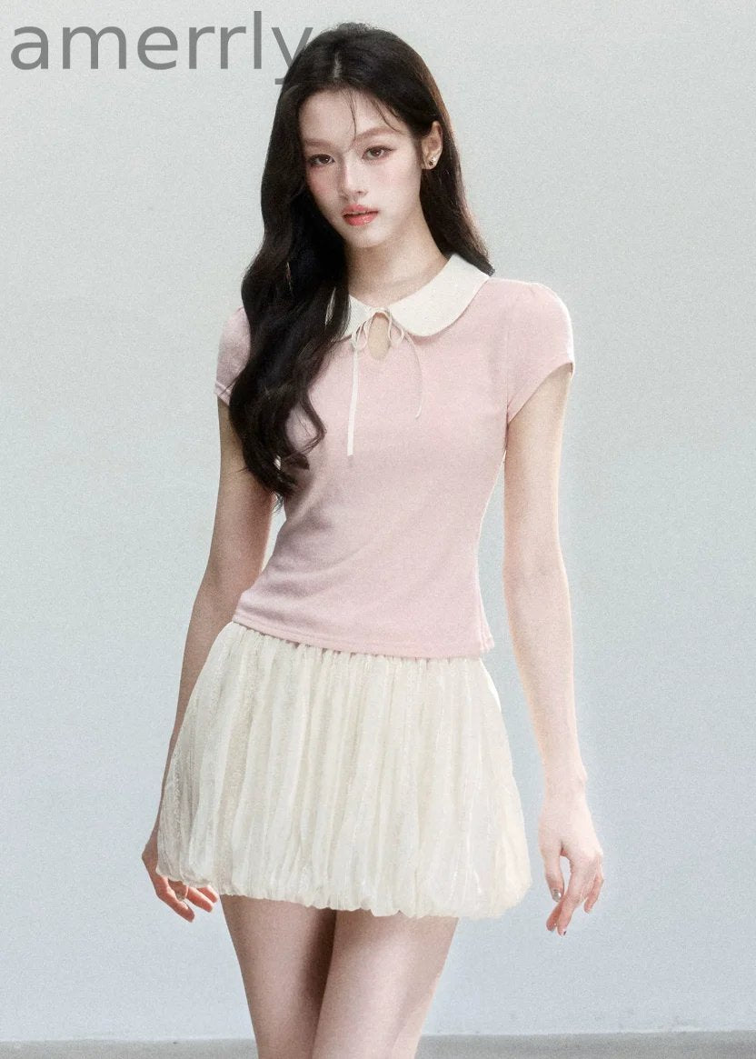 Doll Collar Slim Knit T-Shirt