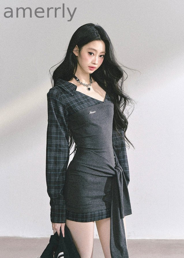 Élise Check Drapé Dress