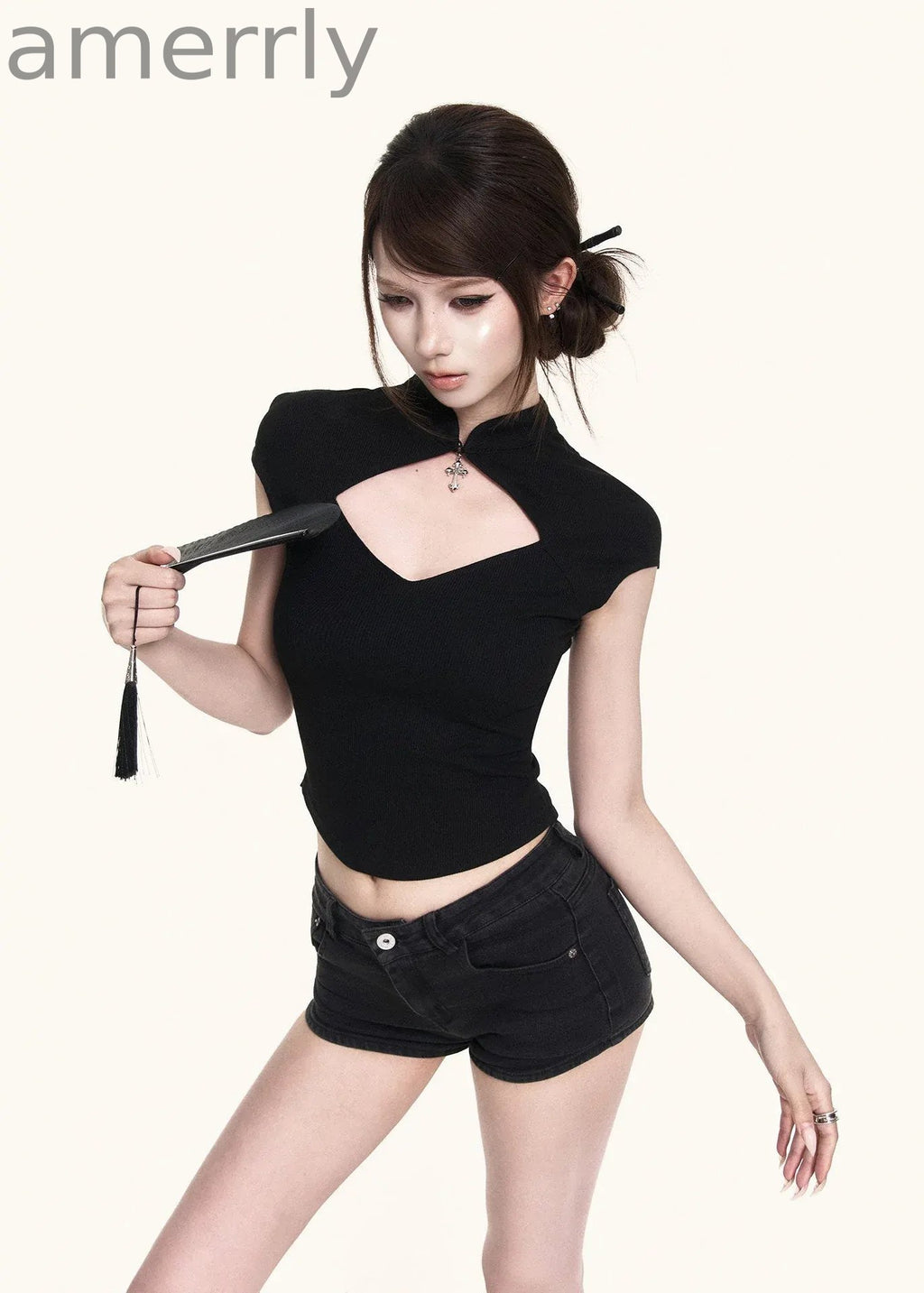 Dark Cross Cutout Crop Top