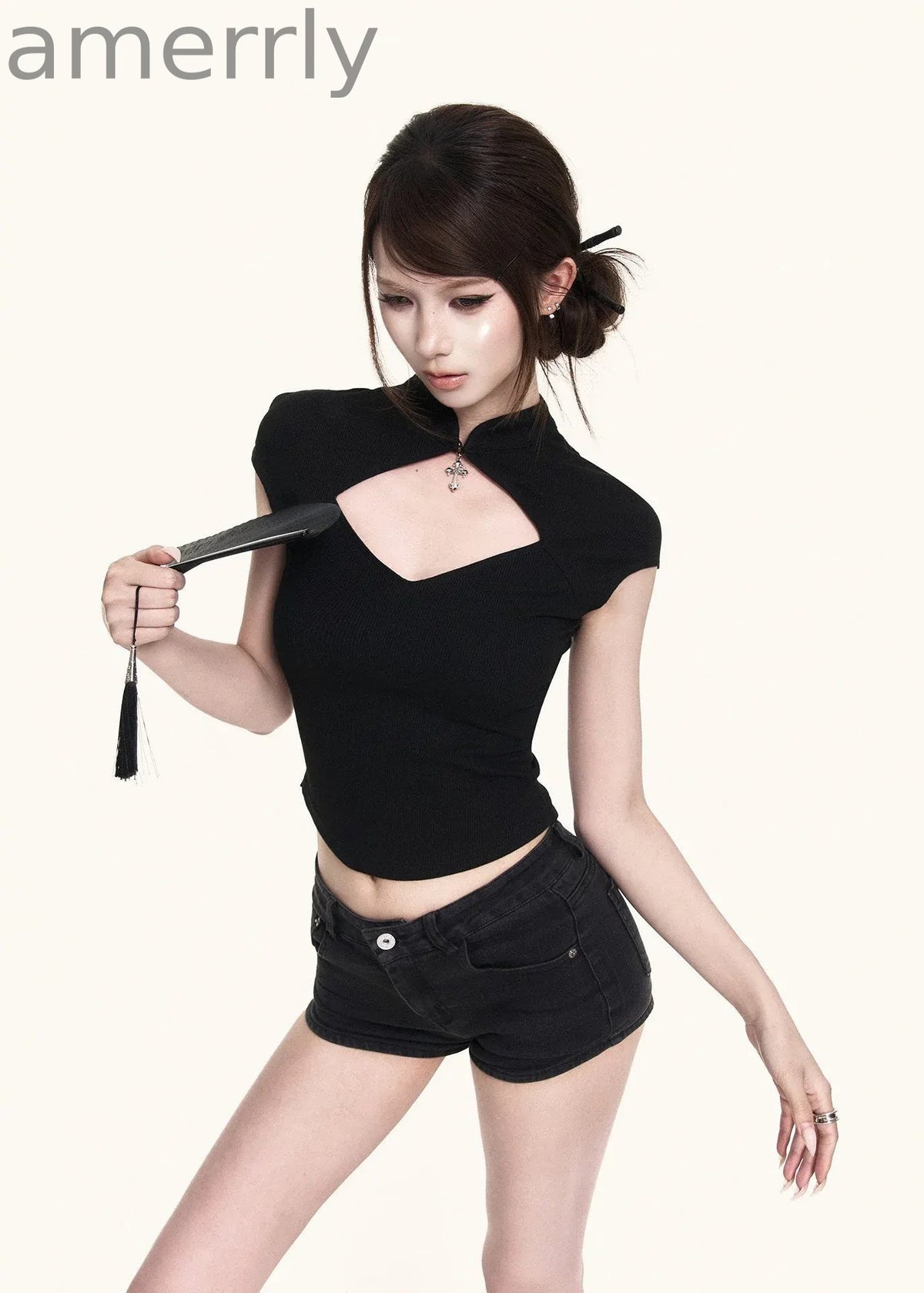 Dark Cross Cutout Crop Top