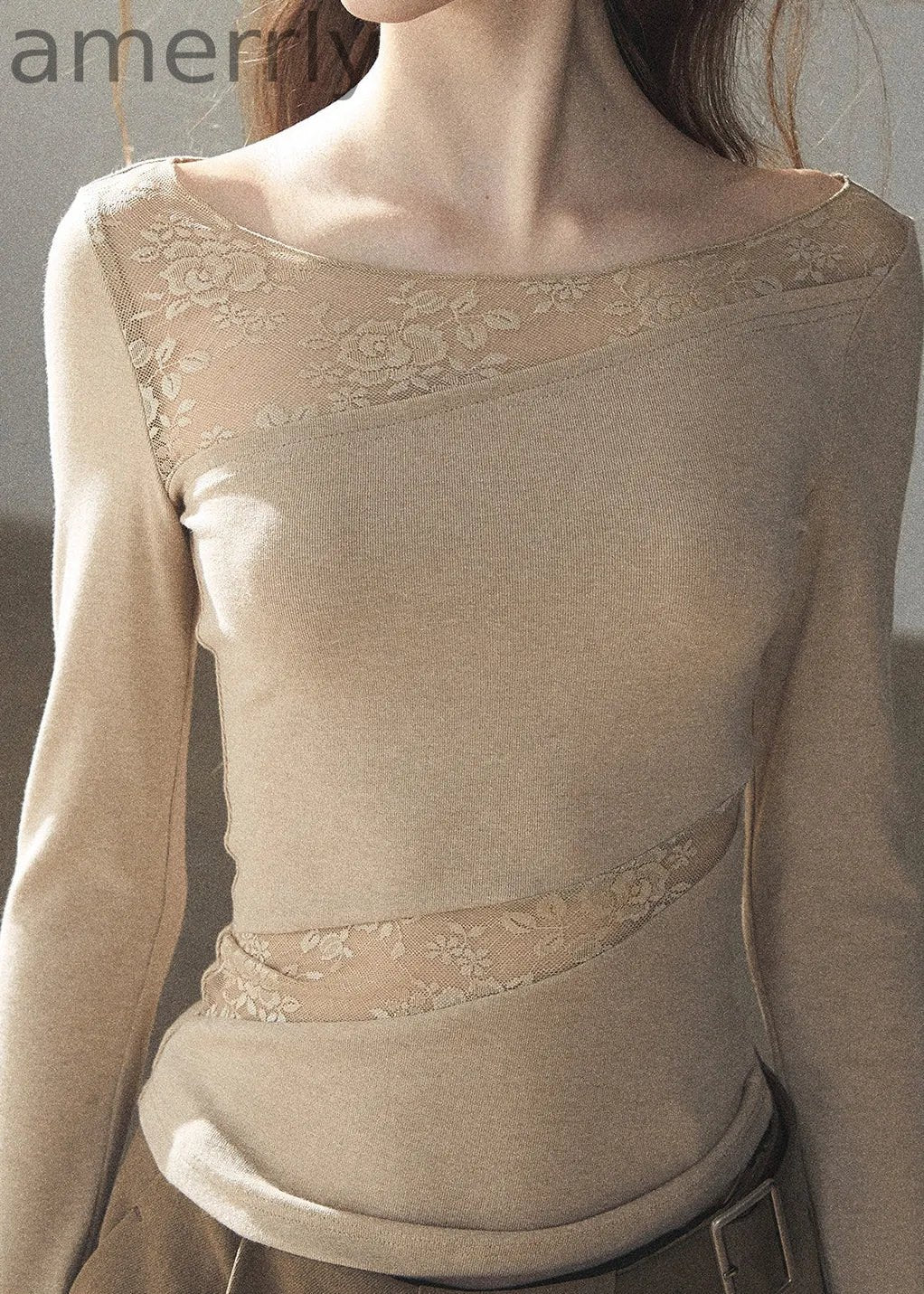Misty Skin Sheer Lace Long Sleeve Top
