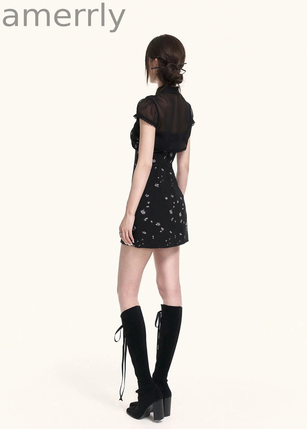 Black Iris Qipao Mini Dress & Bolero Set