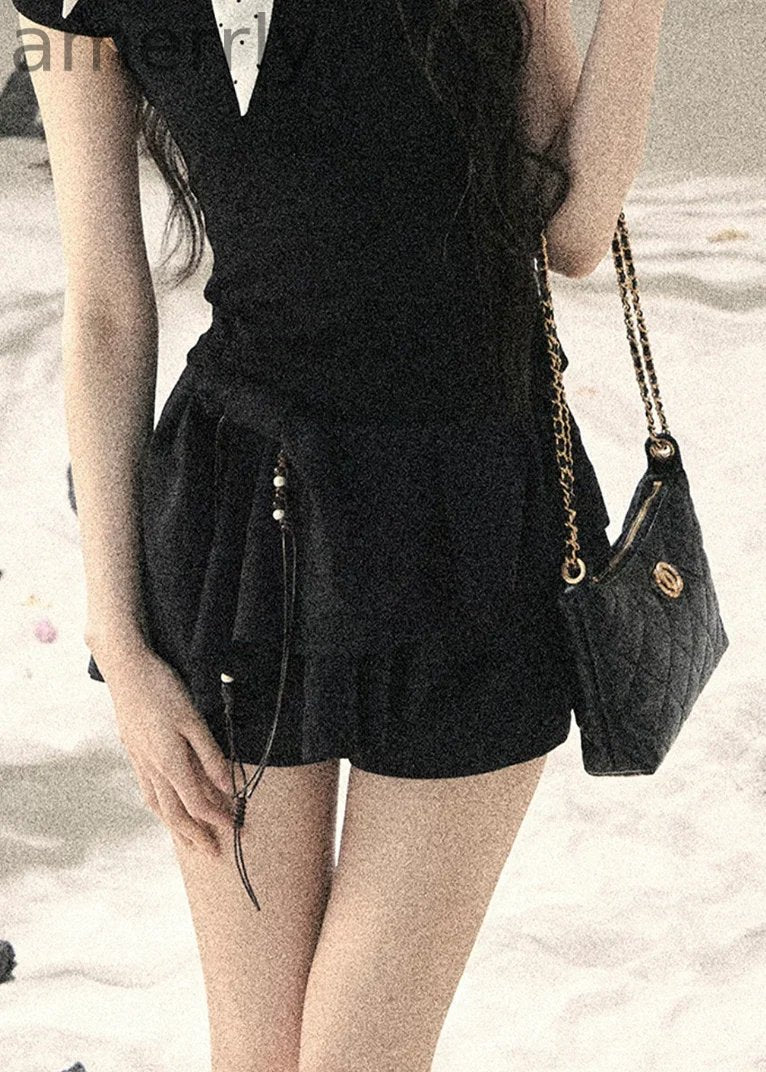 Cascading Pleats Ruffle Skort