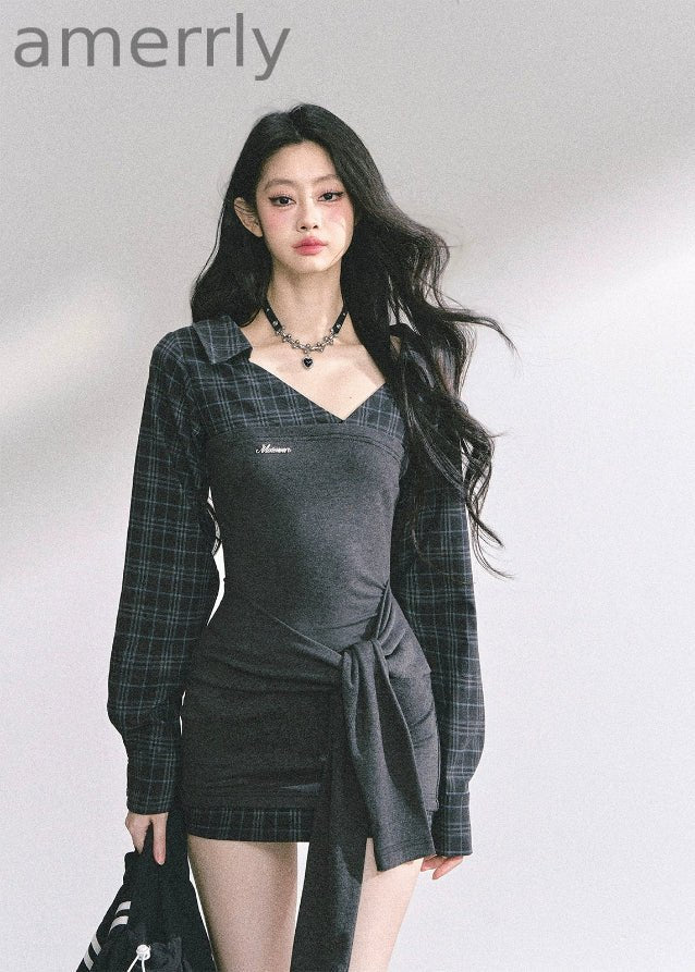 Élise Check Drapé Dress