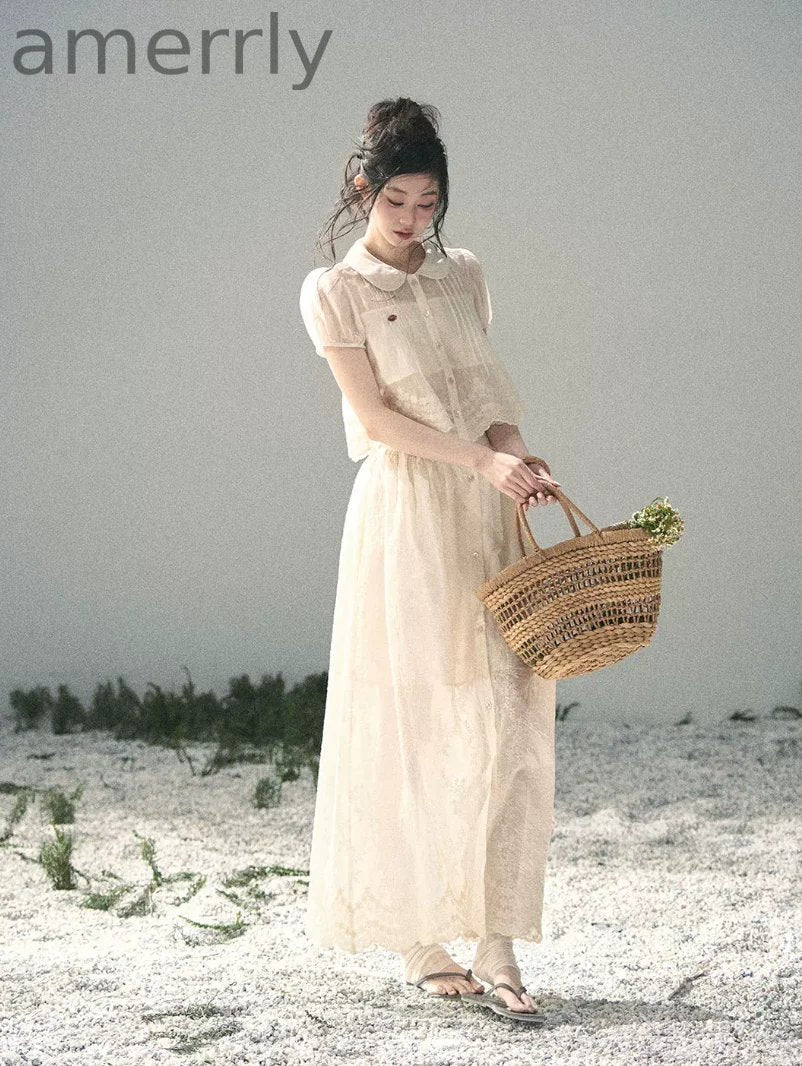 Apricot Blossom Lace Two-Piece Set