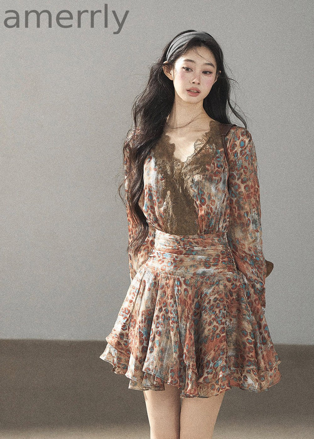 Withered Branch Whisper Floral Chiffon Mini Dress