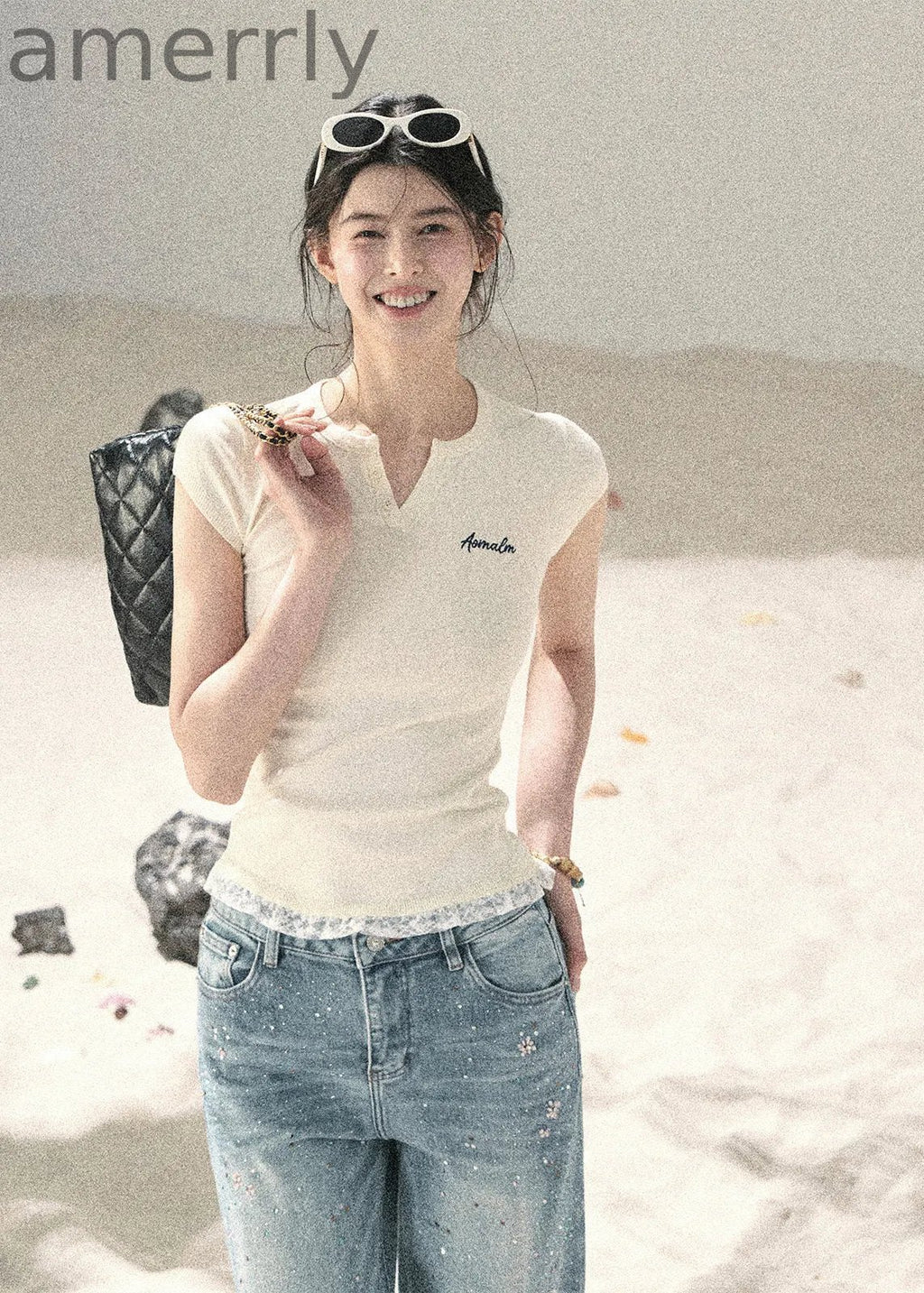 Langyu Letter Lace-Hem Baby Tee