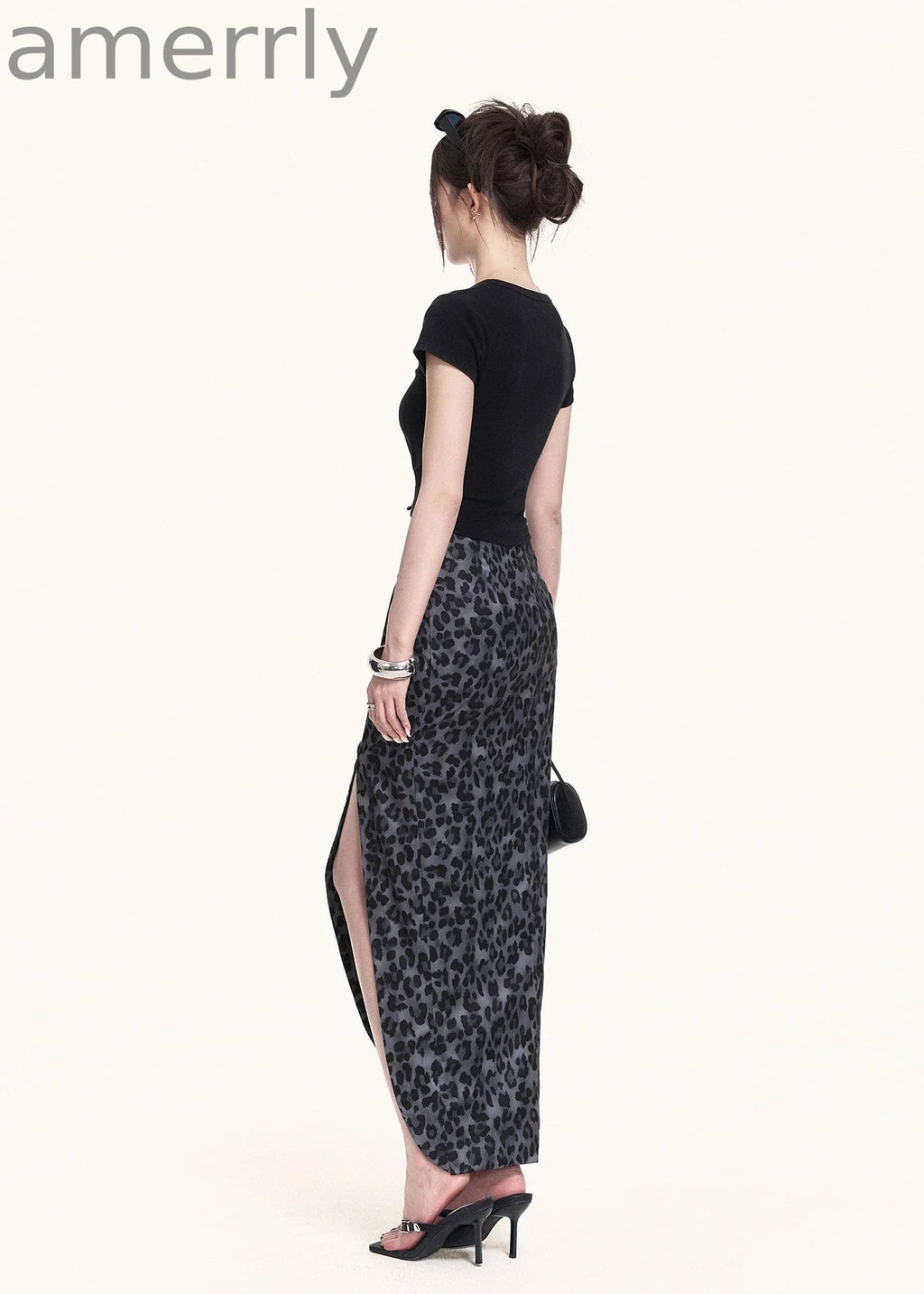 Leopard Slit Skirt & Crop Tee Set
