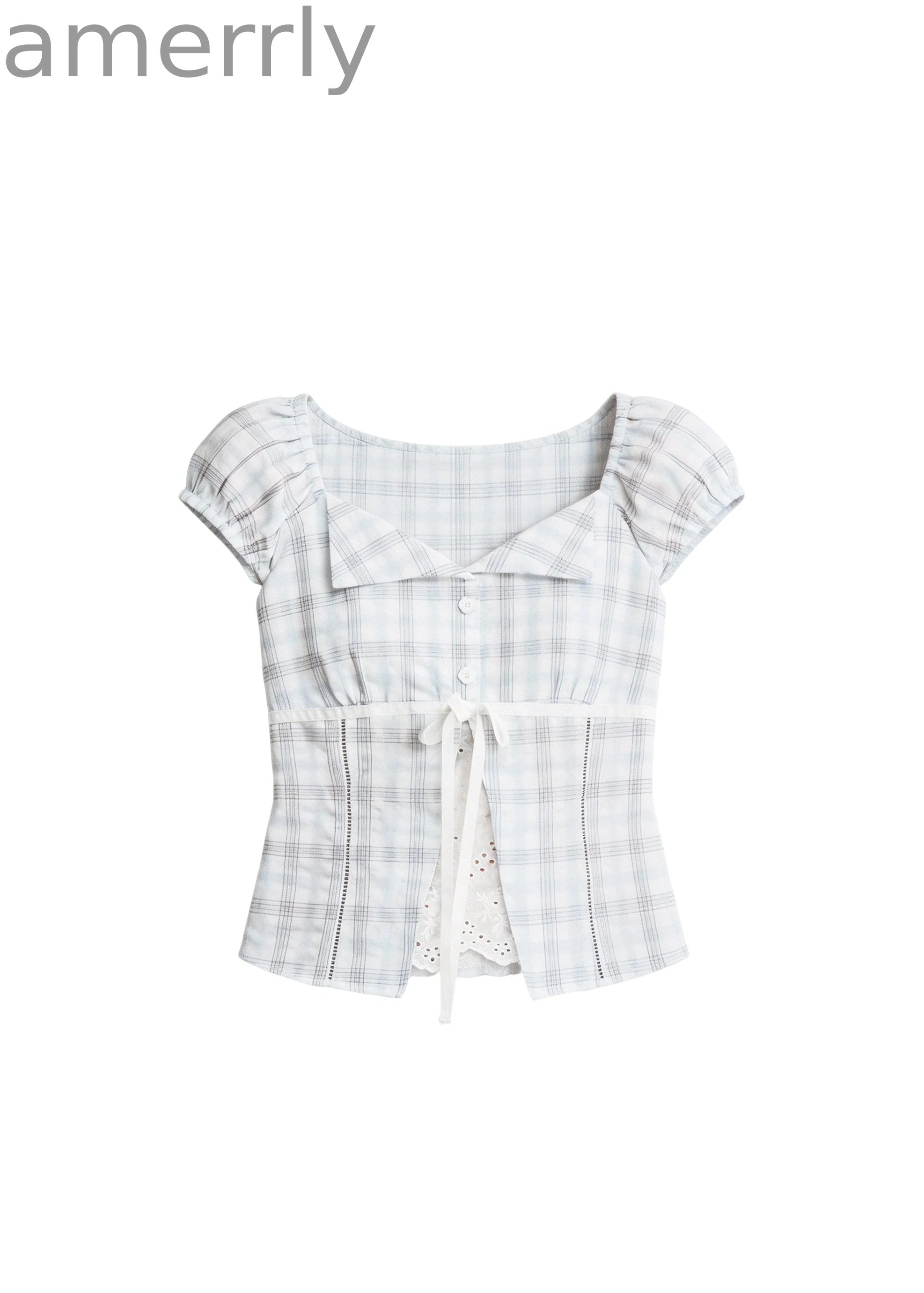 Clear Sky Plaid Lace Top
