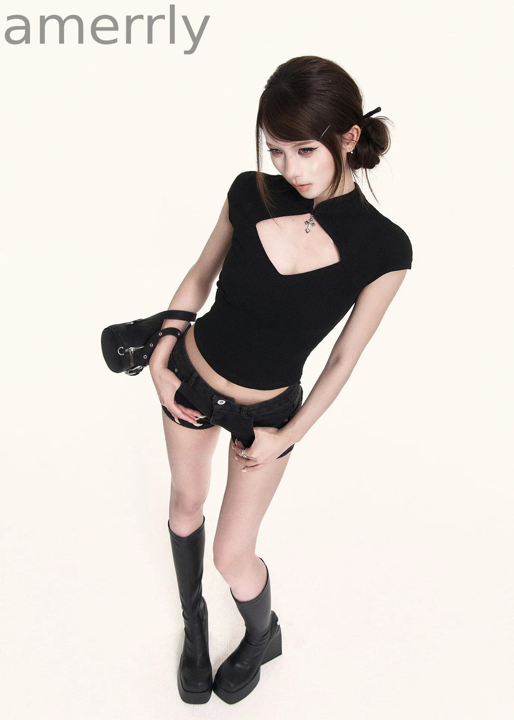 Dark Cross Cutout Crop Top