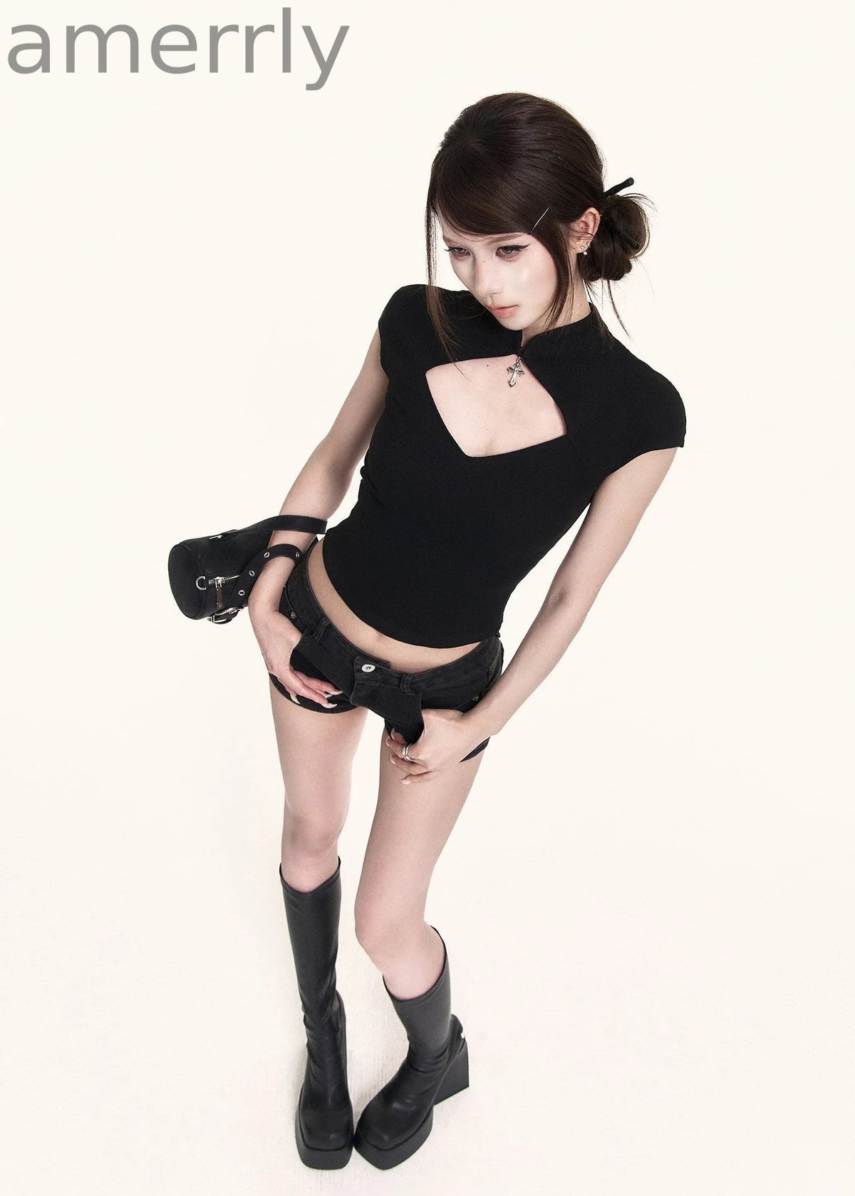 Dark Cross Cutout Crop Top