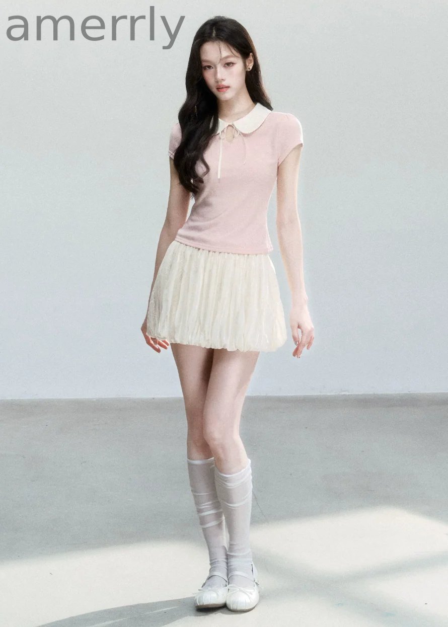 Doll Collar Slim Knit T-Shirt