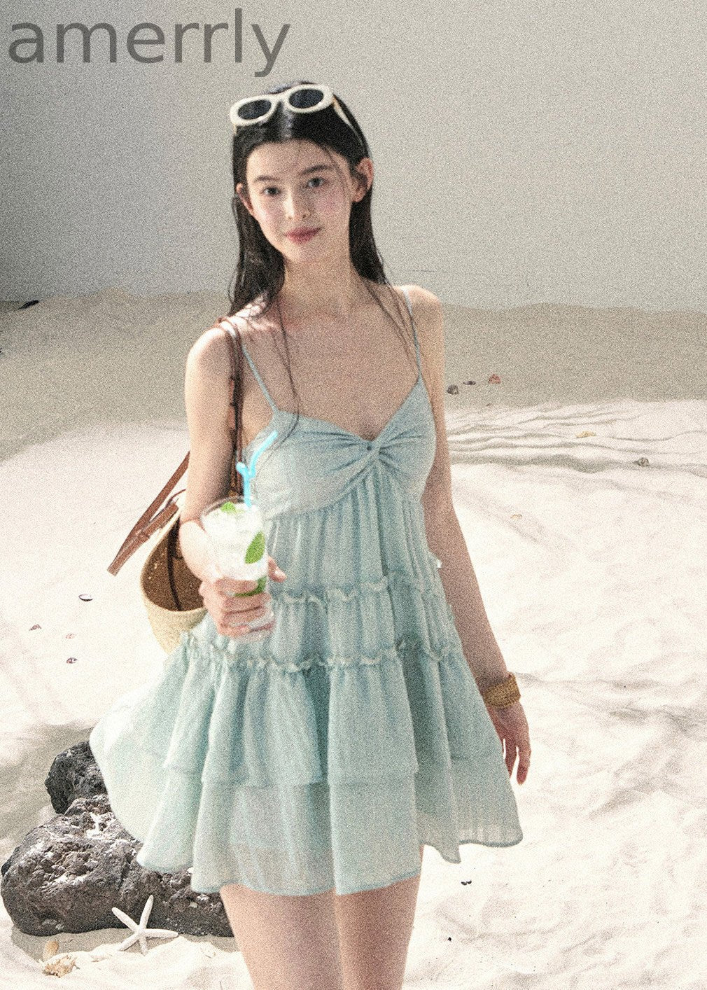 Seafoam Drift Tiered Mini Dress