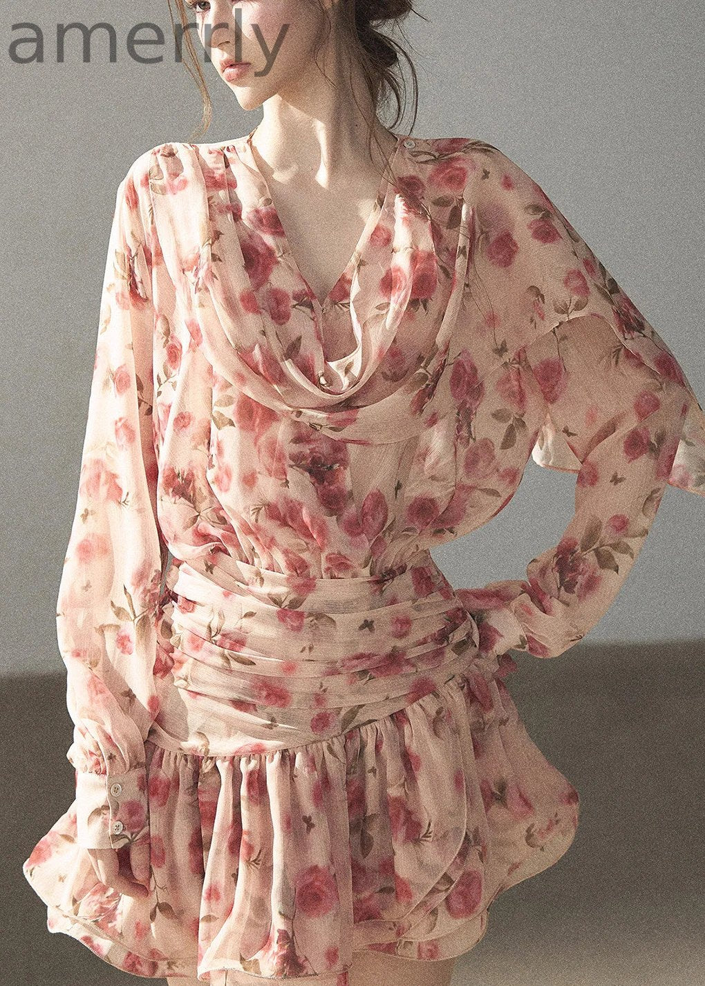 Garden of Longing Floral Chiffon Mini Dress