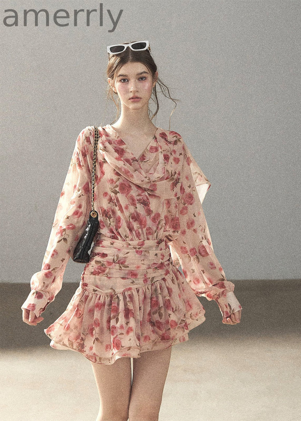 Garden of Longing Floral Chiffon Mini Dress