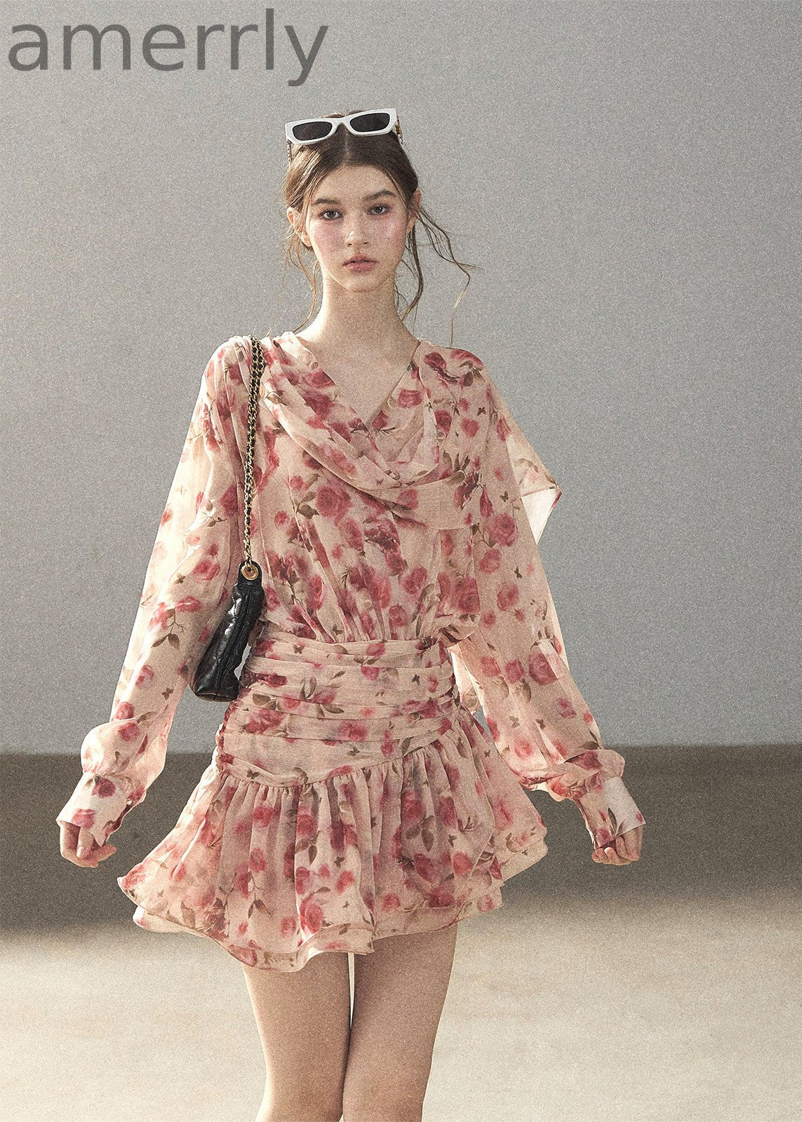 Garden of Longing Floral Chiffon Mini Dress