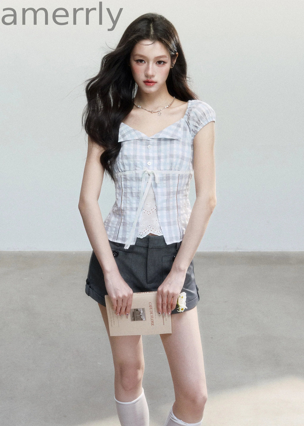 Clear Sky Plaid Lace Top