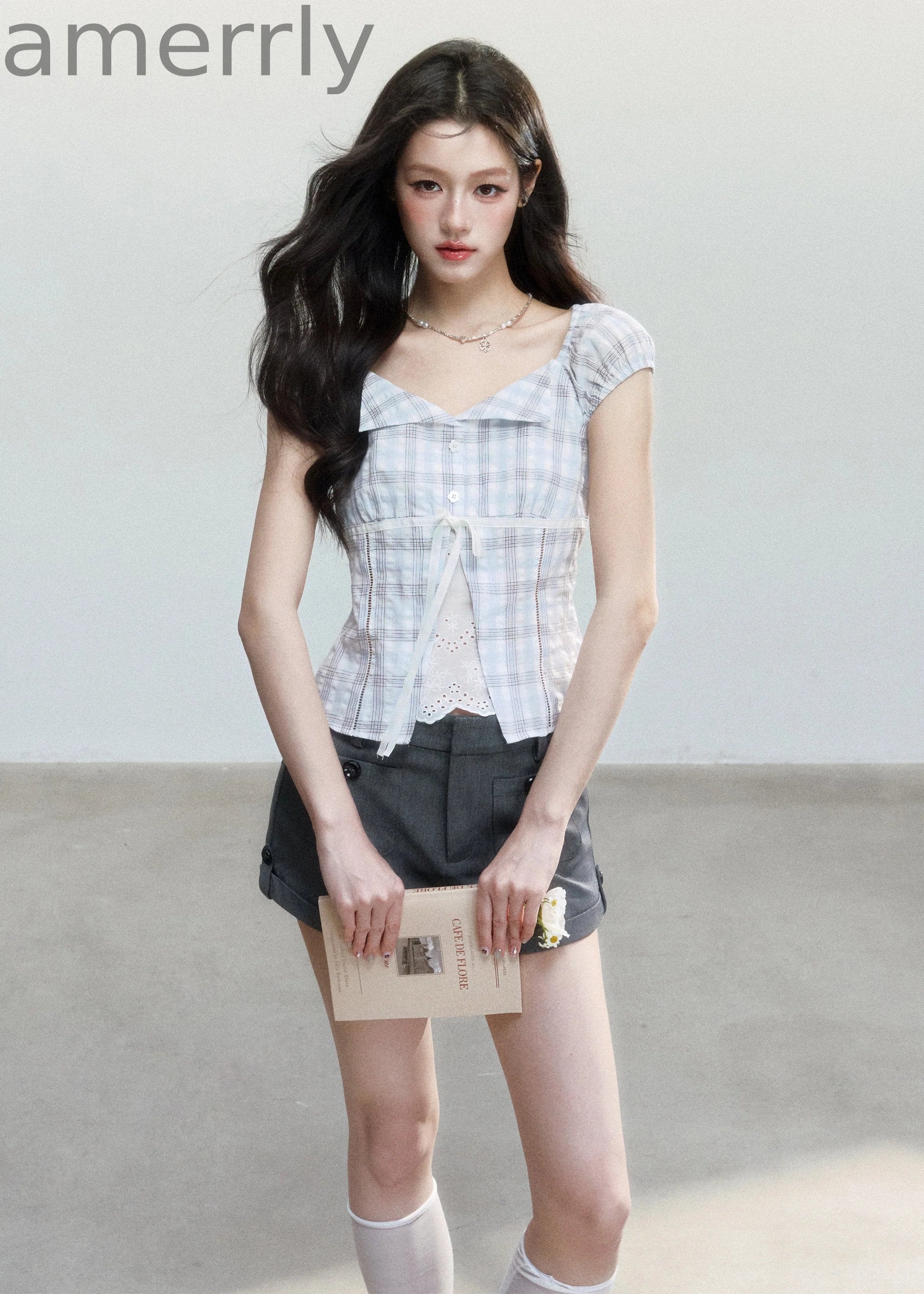 Clear Sky Plaid Lace Top