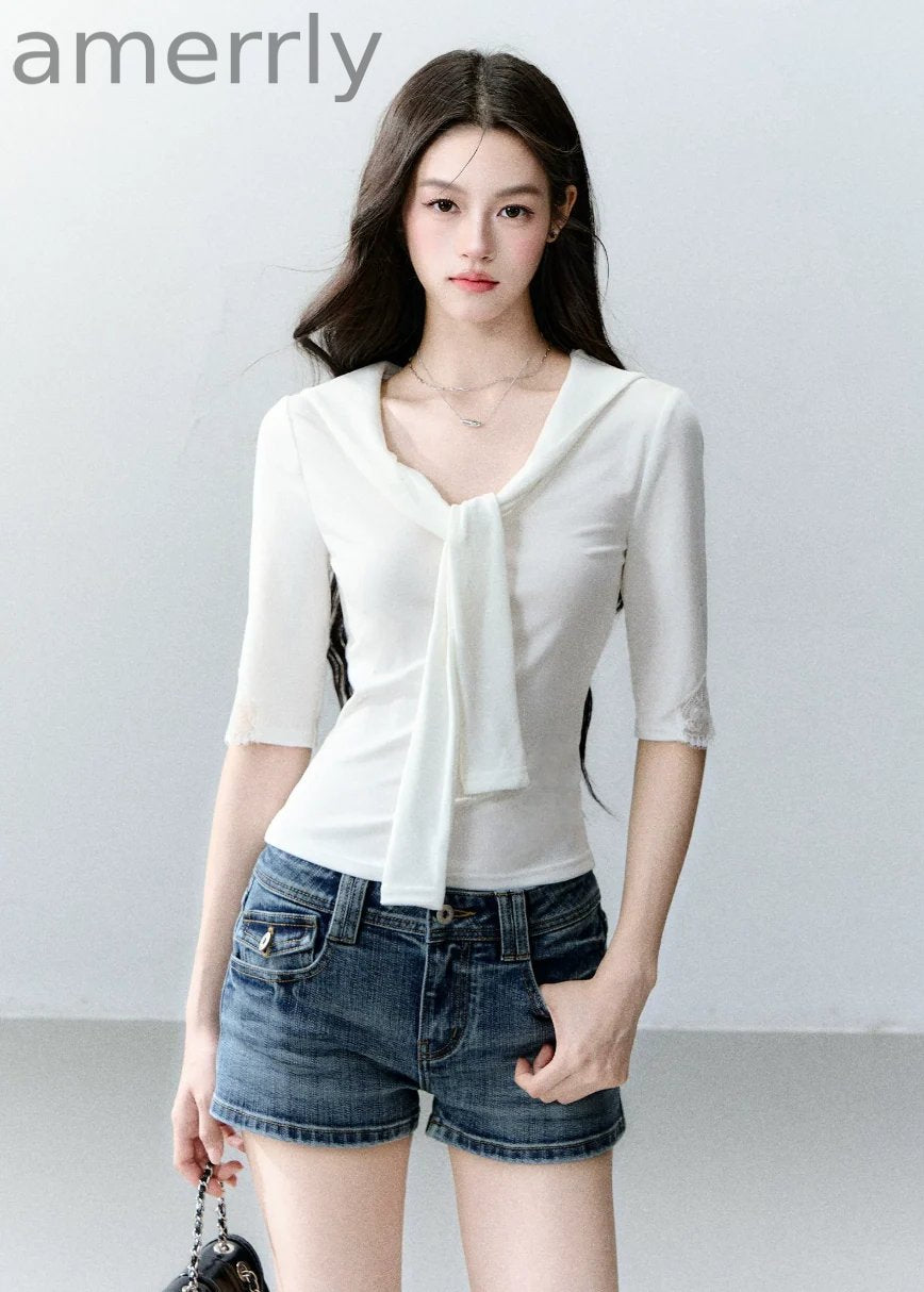Glass Candy Lace Tie Top Set Set