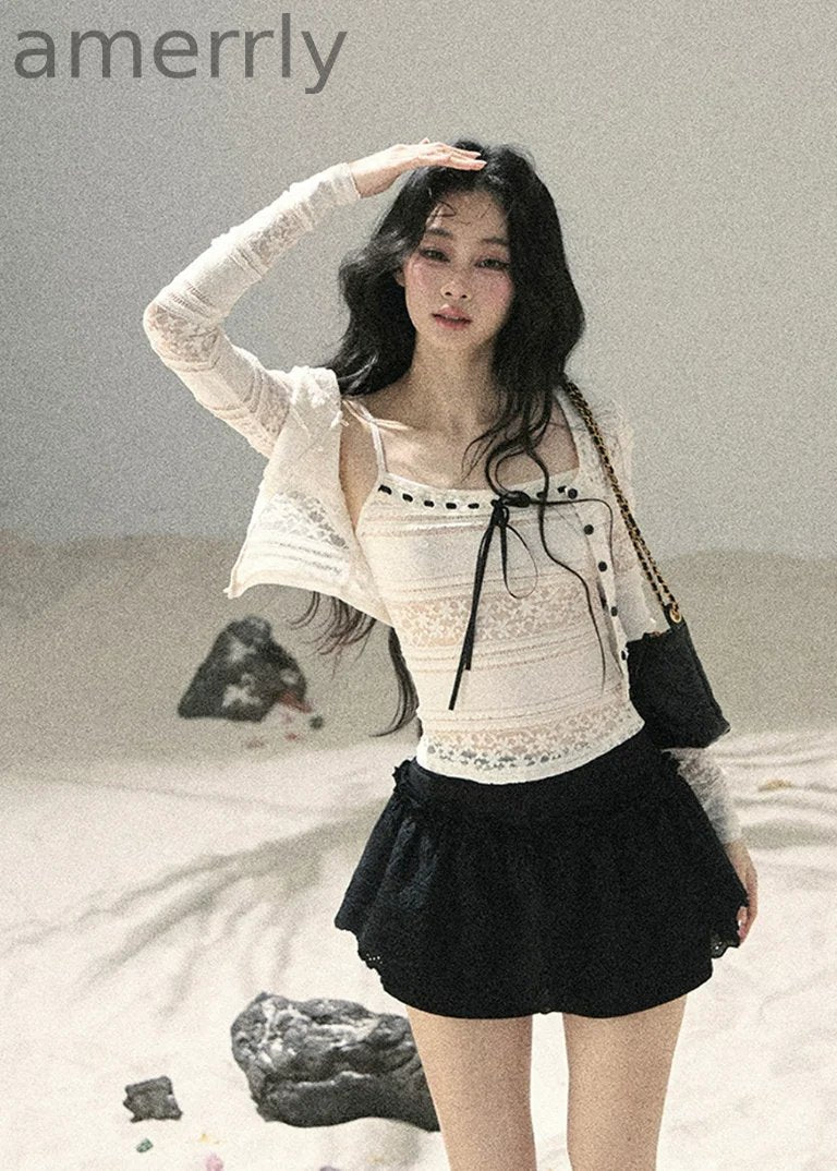 Soft Ivory Lace Cardigan & Cami Set