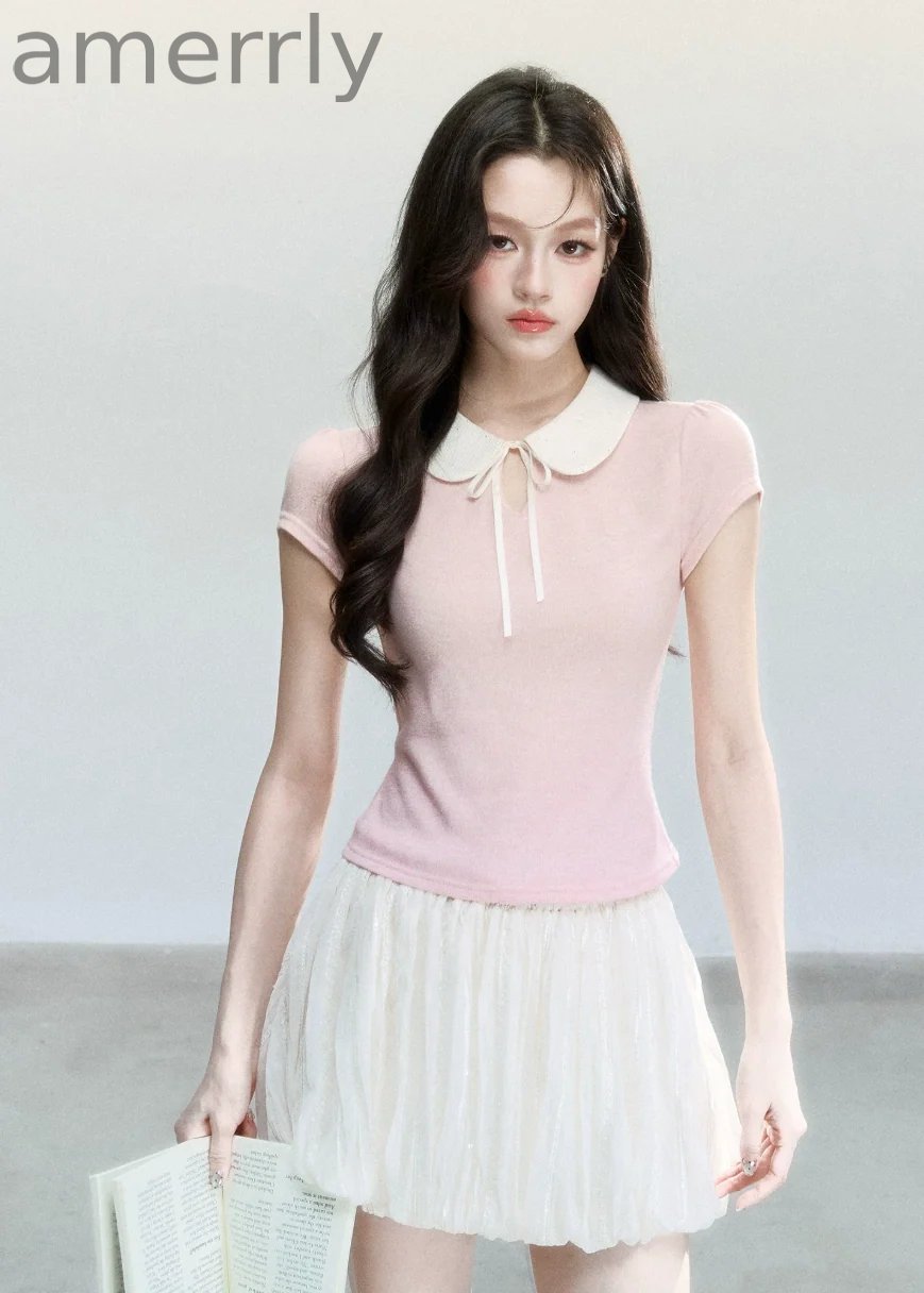 Doll Collar Slim Knit T-Shirt