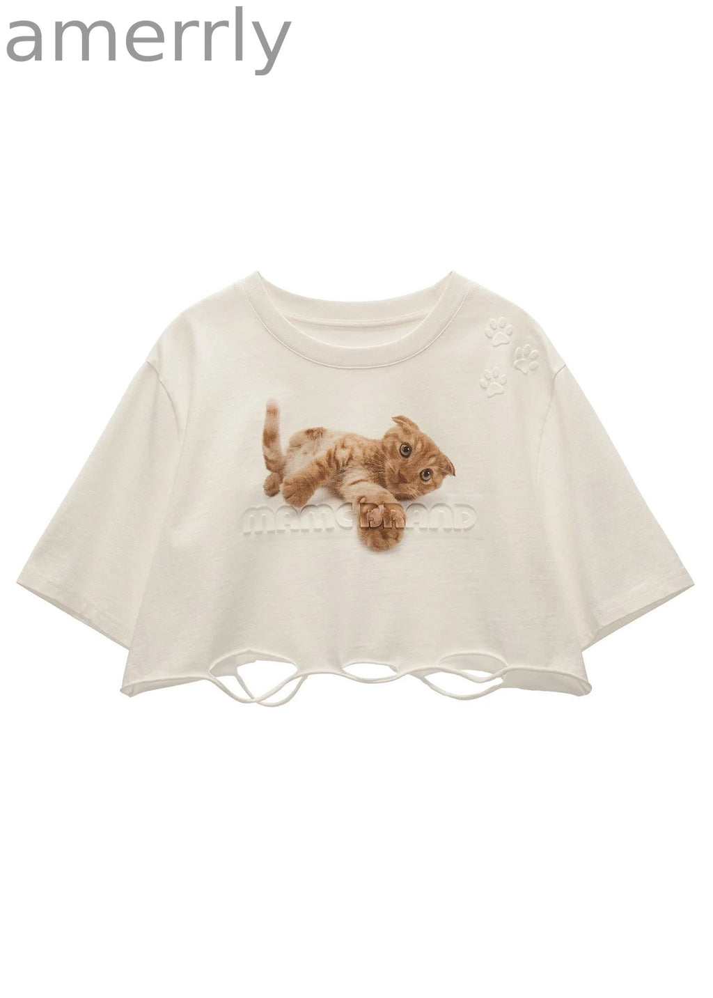 Playful Cat Graphic Crop T-Shirt
