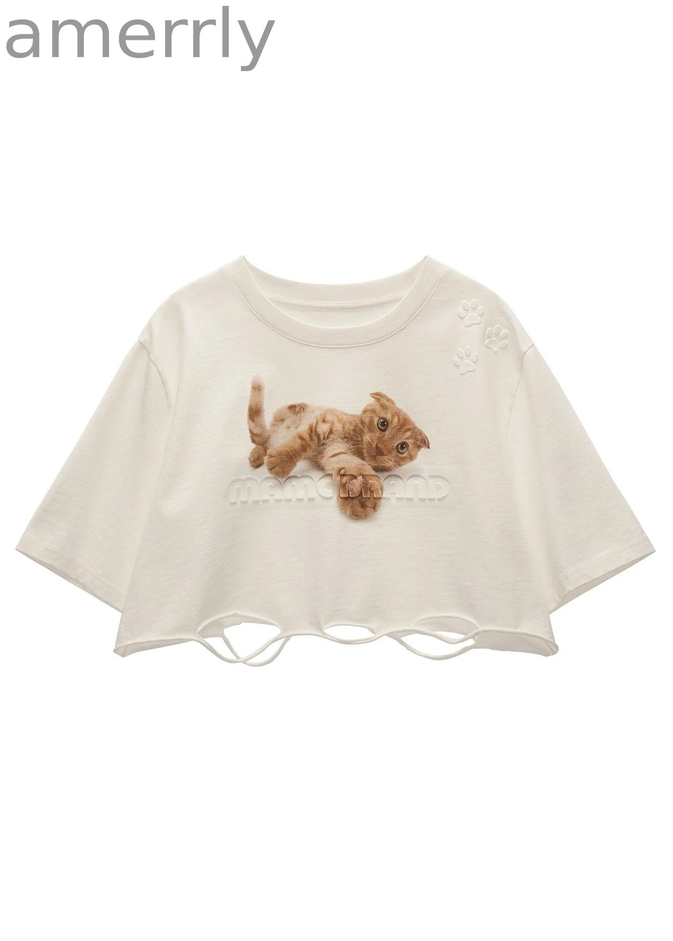 Playful Cat Graphic Crop T-Shirt