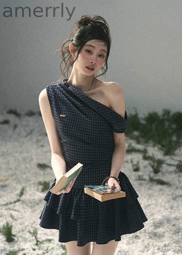 Moonlight Wooden Bell Plaid Mini Dress