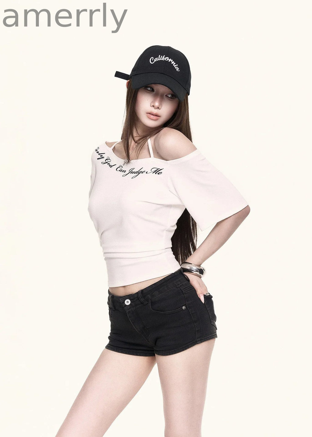 Cross-Shoulder Script Crop Top