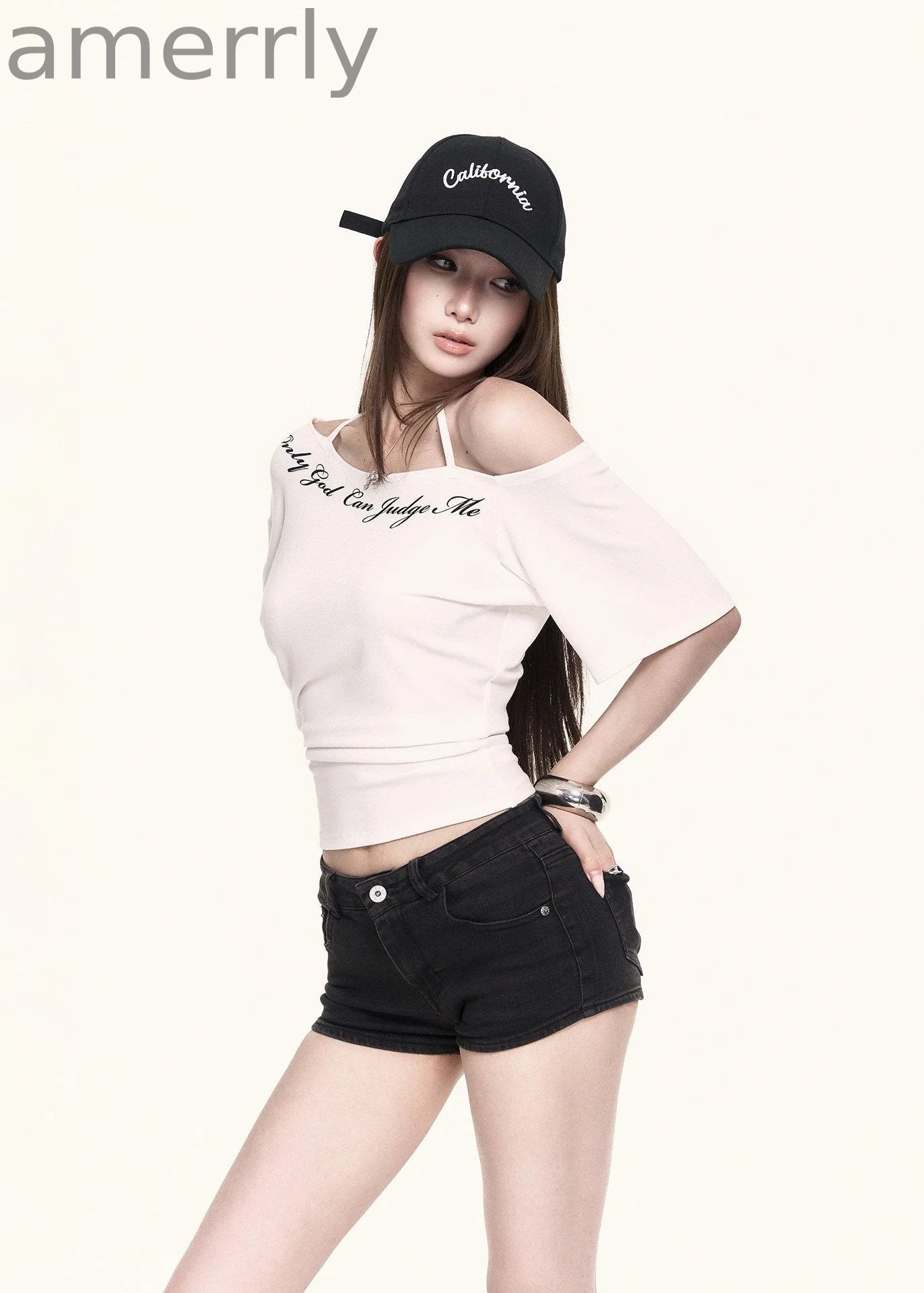 Cross-Shoulder Script Crop Top