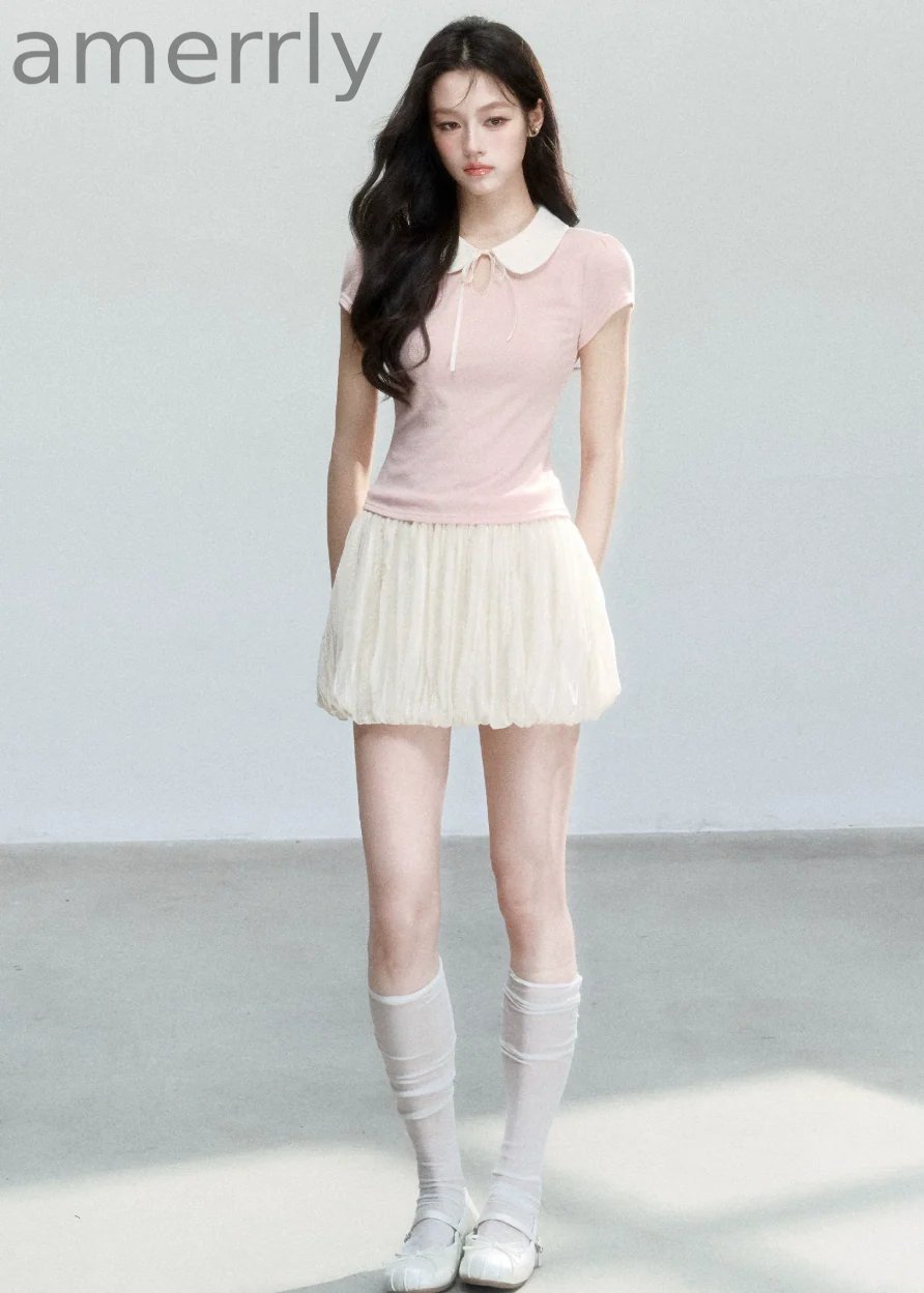 Doll Collar Slim Knit T-Shirt