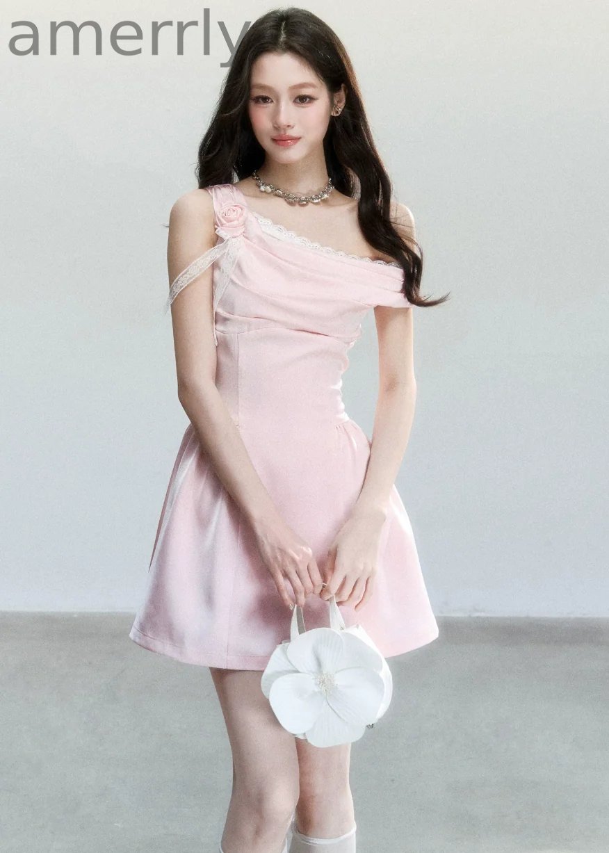 Rose Whisper Satin One-Shoulder Dress