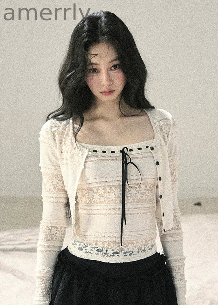 Soft Ivory Lace Cardigan & Cami Set