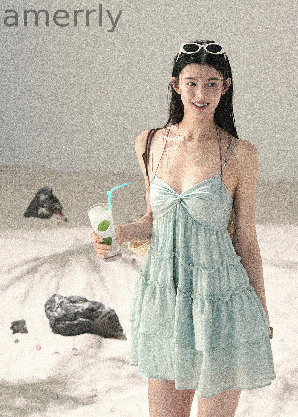 Seafoam Drift Tiered Mini Dress