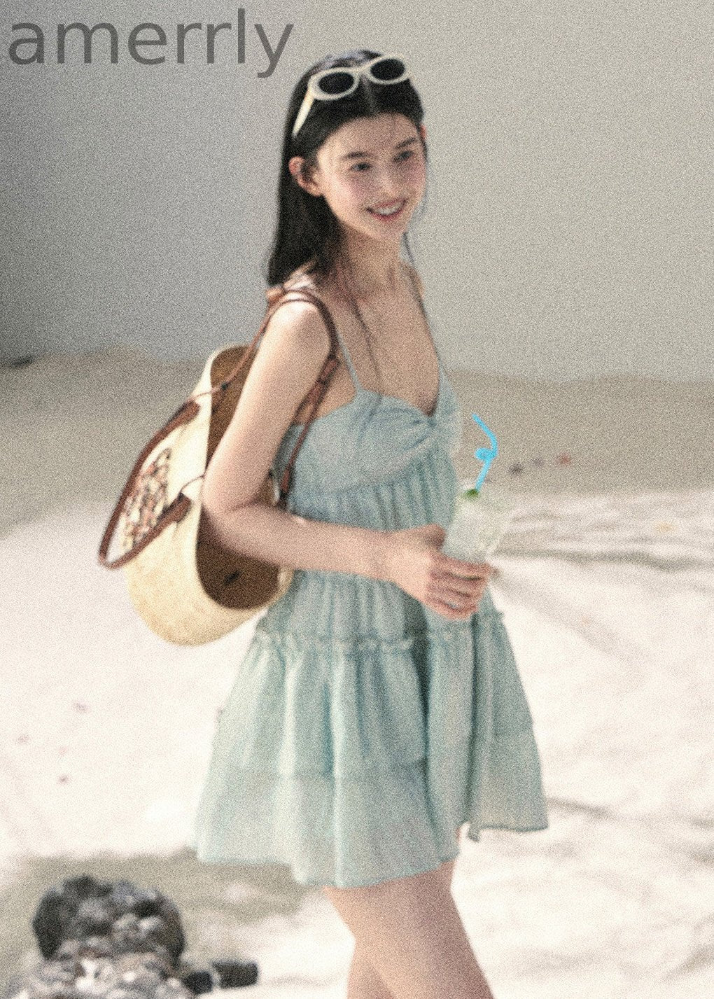 Seafoam Drift Tiered Mini Dress