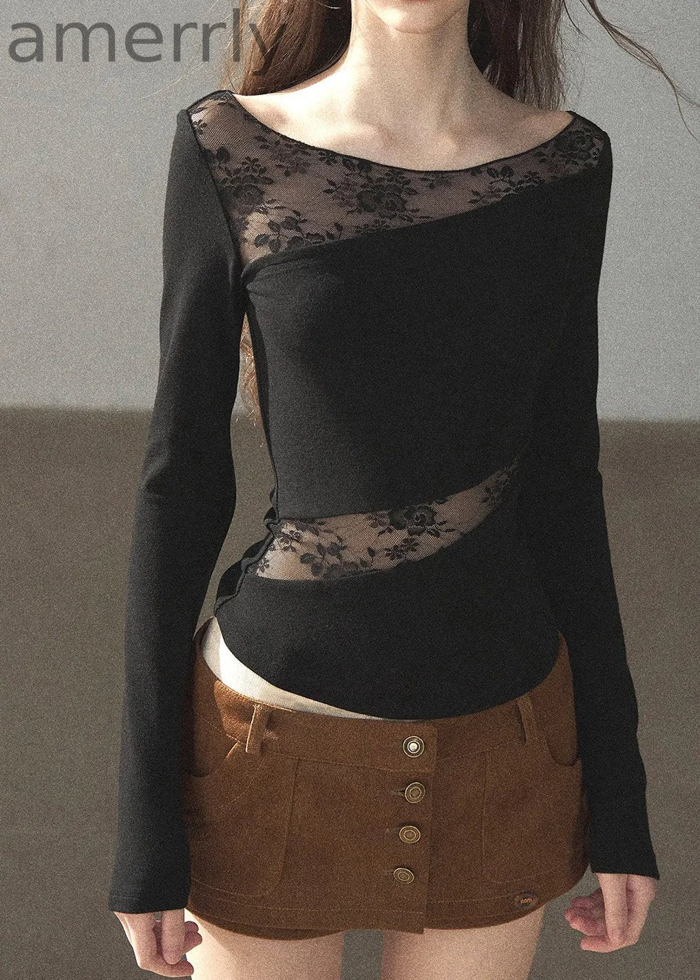 Misty Skin Sheer Lace Long Sleeve Top