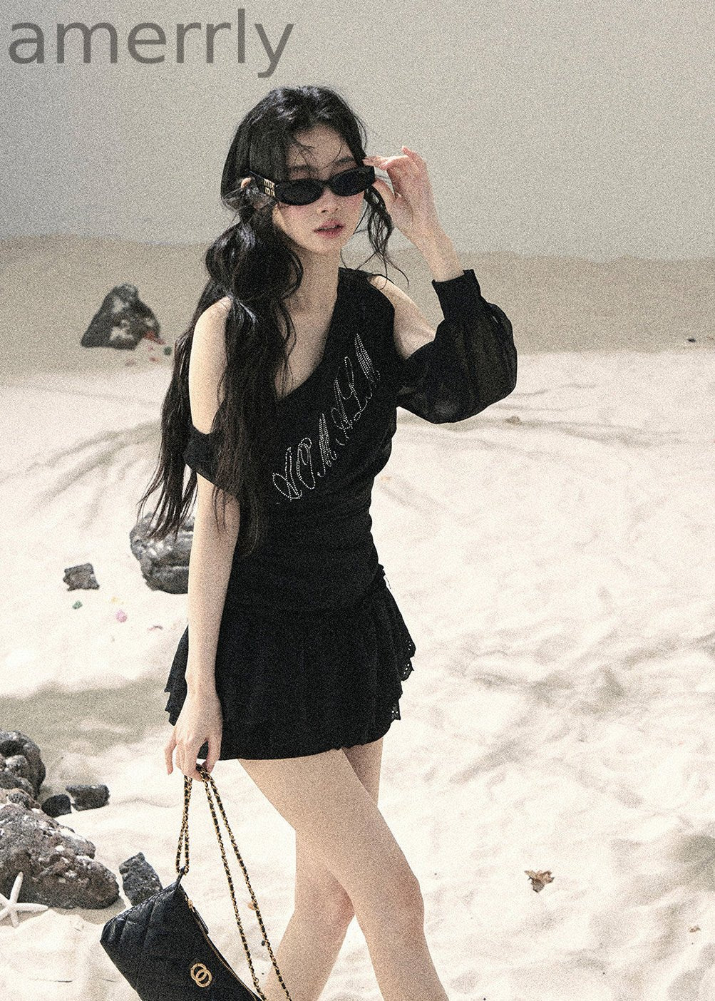 Fine Starlight Off-Shoulder Mesh Top