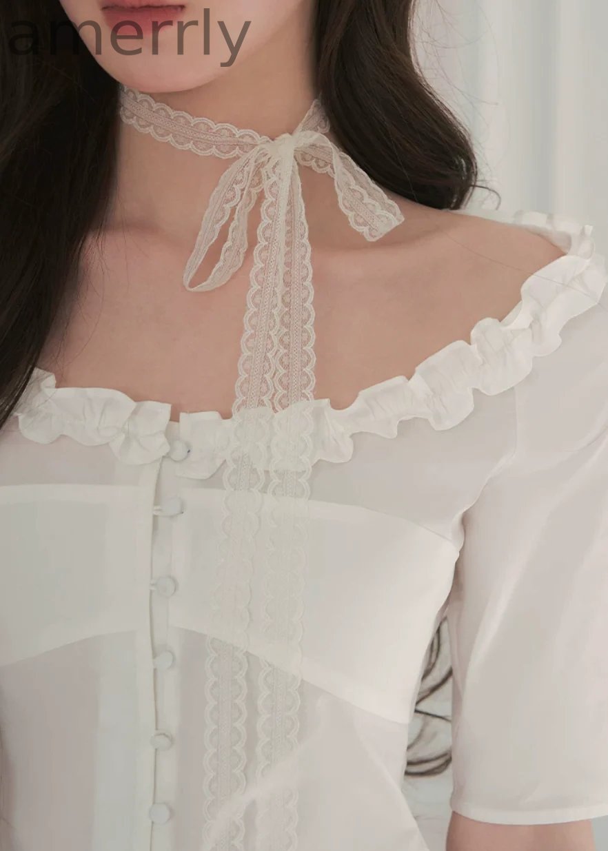Courtly Prayer Ruffled Off-Shoulder Blouse