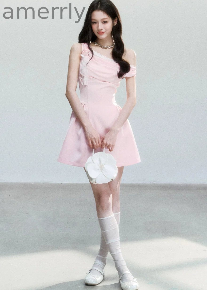 Rose Whisper Satin One-Shoulder Dress