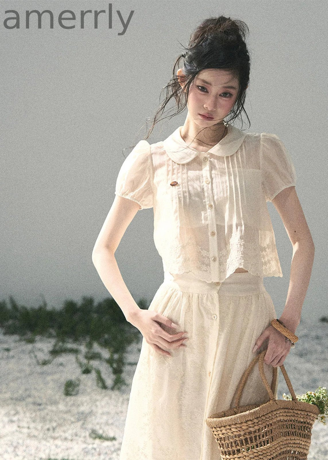 Apricot Blossom Lace Two-Piece Set