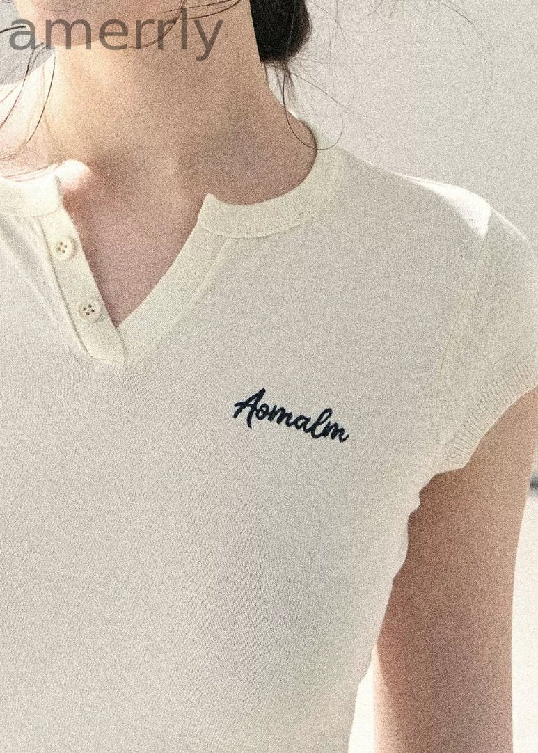 Langyu Letter Lace-Hem Baby Tee