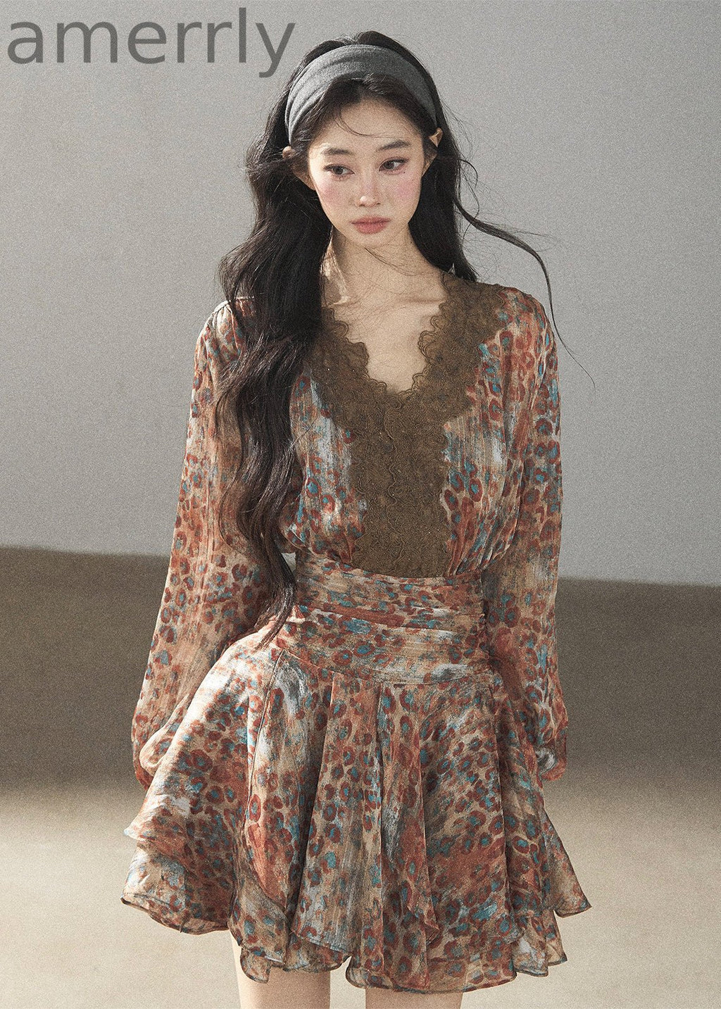 Withered Branch Whisper Floral Chiffon Mini Dress